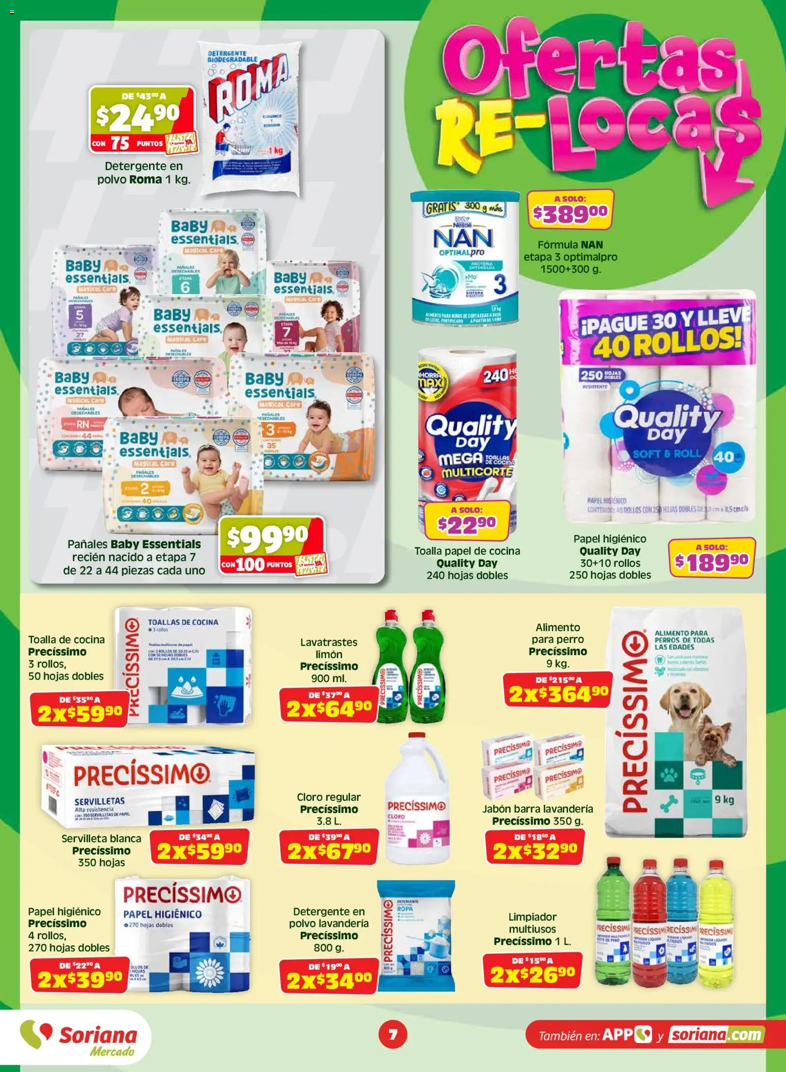 Nuevas ofertas de Soriana válidas en toda la República Mexicana desde el 17/07/2026. ¡Encuentra las mejores ofertas en Soriana Julio Regalado Mercado Nacional! | Página: 7 | Productos: Limpiador, Papel higiénico, Ropa, Toallas