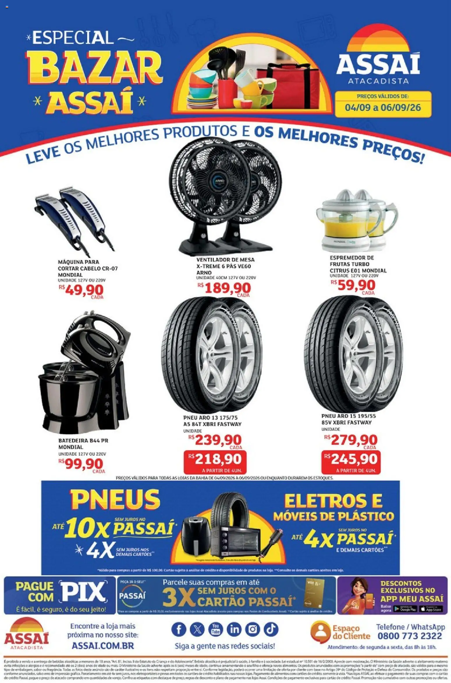 Assaí Atacadista Folheto - válido de 04/09/2026 | Página: 1 | Produtos: Ventilador, Pneu, Ventilador de mesa, Bebida