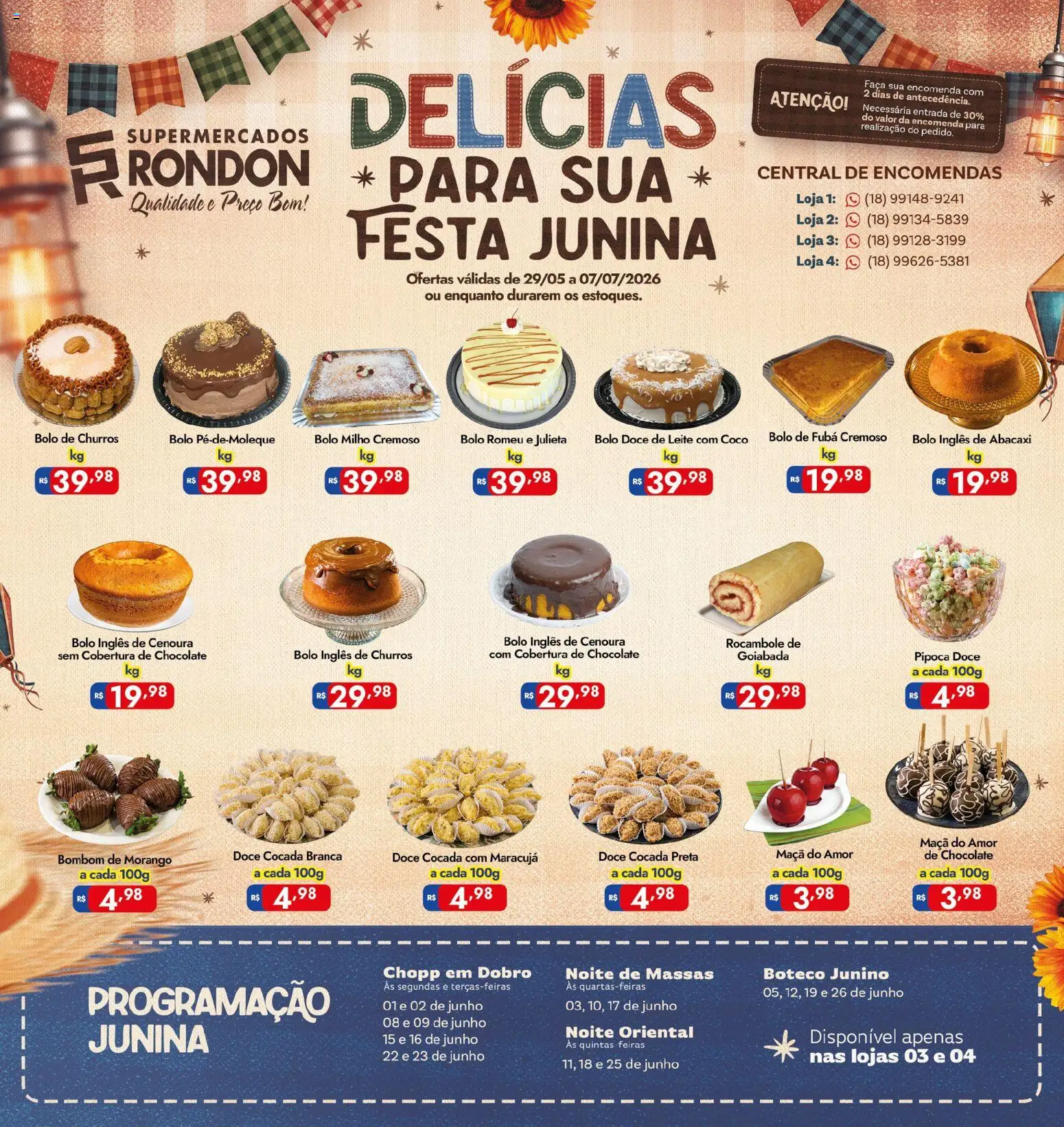 Supermercados Rondon Folheto - válido de 29.05.2026 | Página: 1 | Produtos: Coco, Leite, Chocolate, Bolo