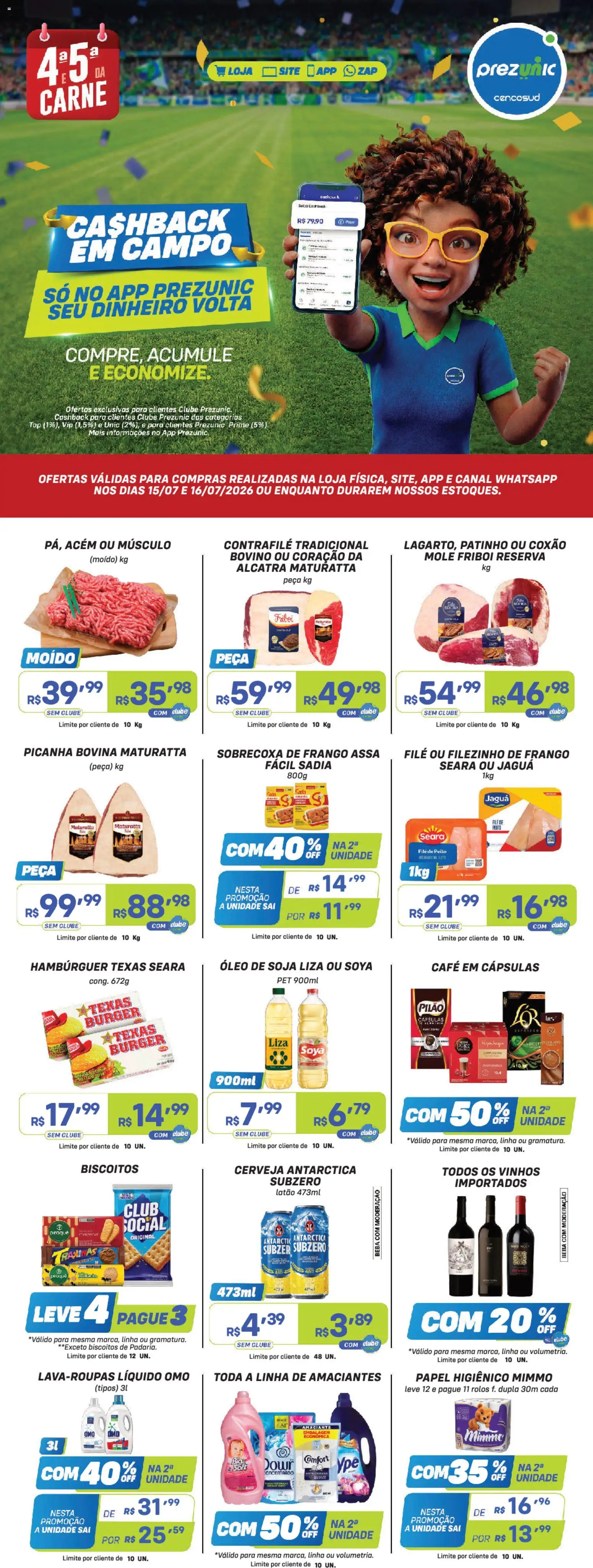 Prezunic Folheto - válido de 15/07/2026 | Página: 1 | Produtos: Alcatra, Carne, Amaciante, Soja