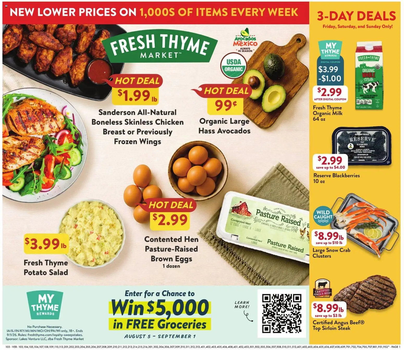 Fresh Thyme Weekly Ad - valid from 08/26/2026 | Page: 2 | Products: Chicken, Beef, Salad, Whole milk