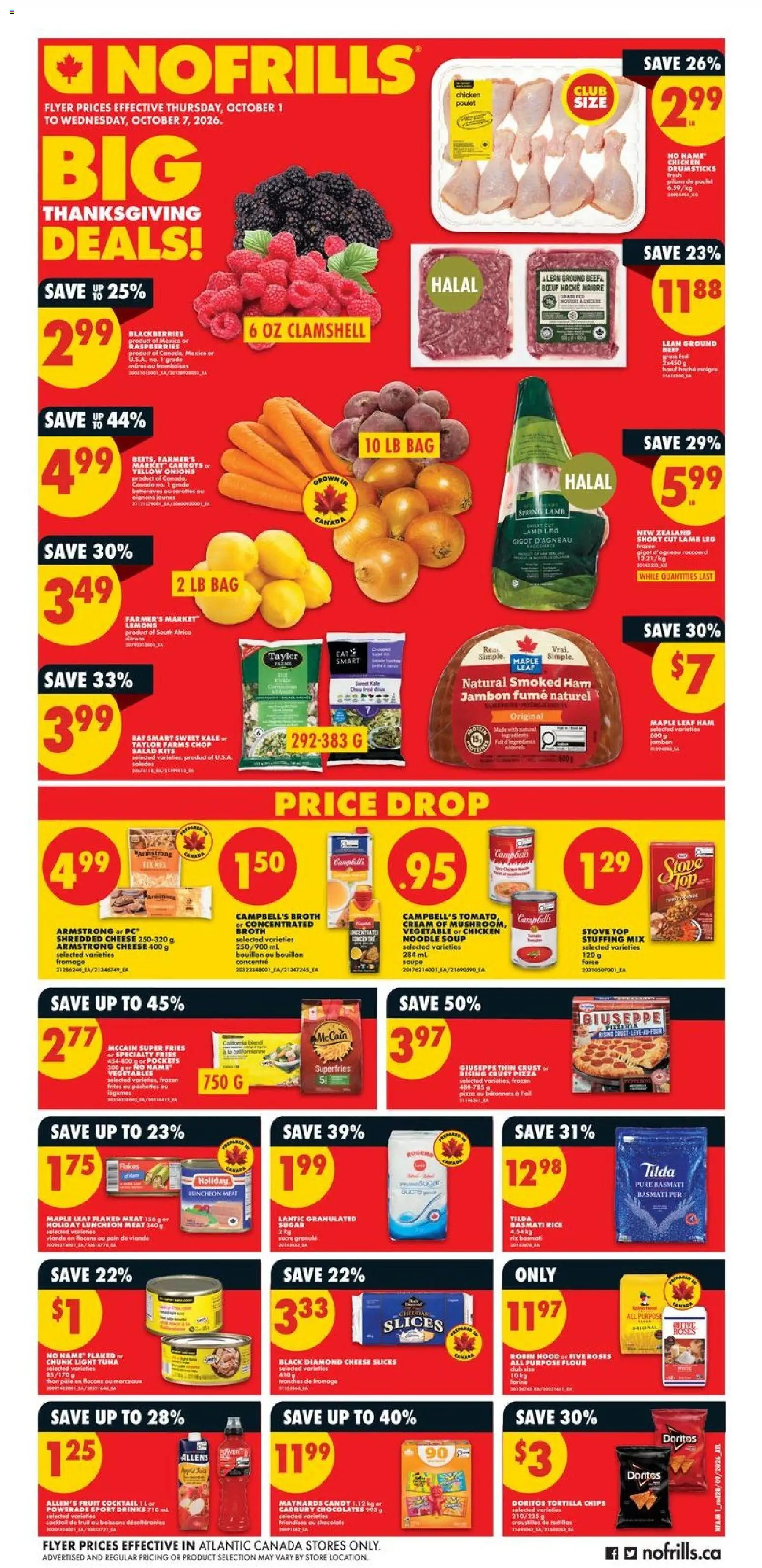 No Frills flyer valid from Oct 1, 2026 | Page: 1 | Products: Hat, Sugar, Raspberries, Meat