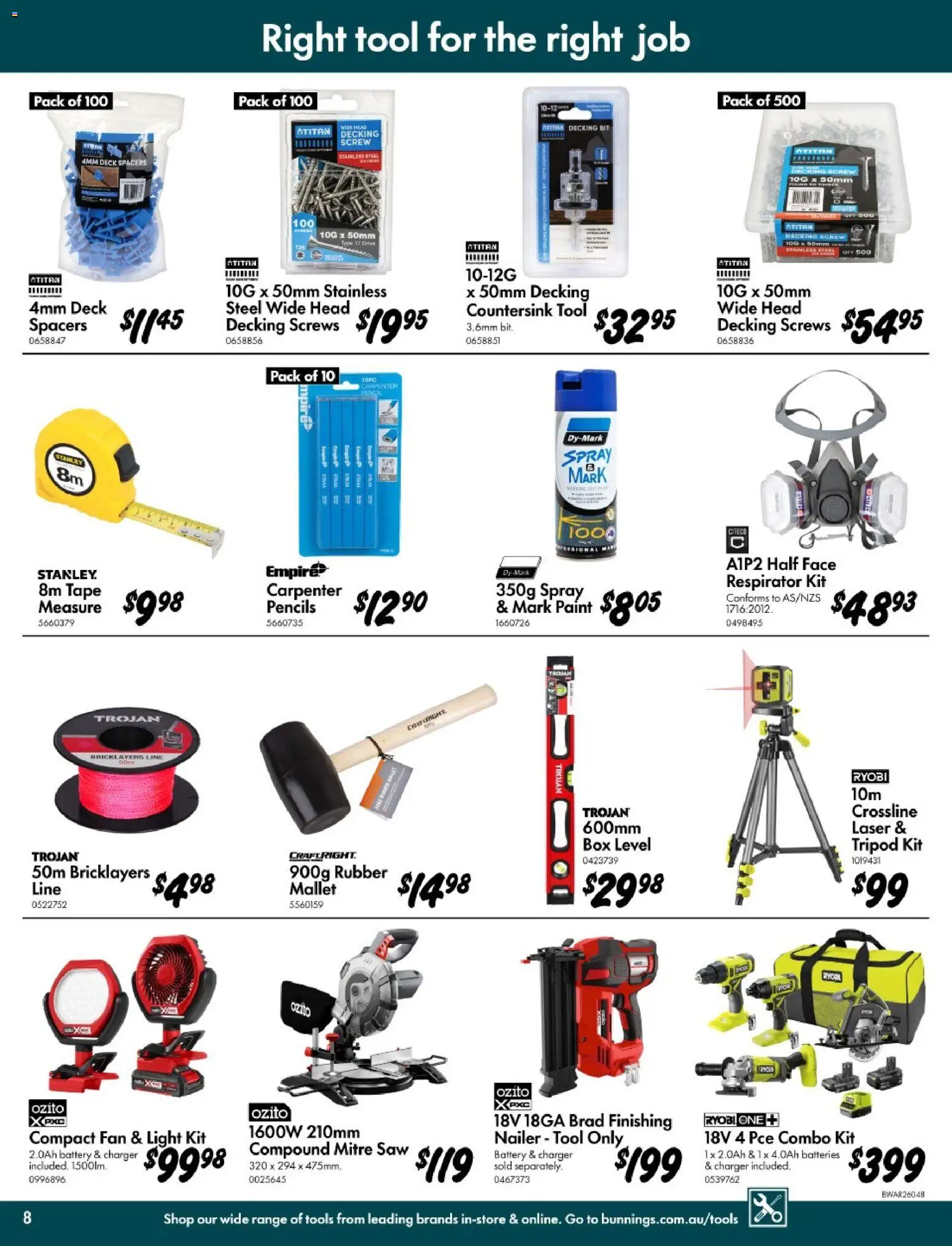 Bunnings Warehouse catalogue - valid from 11.03.2026 | Page: 8 | Products: Light, Batteries, Tools, Fan