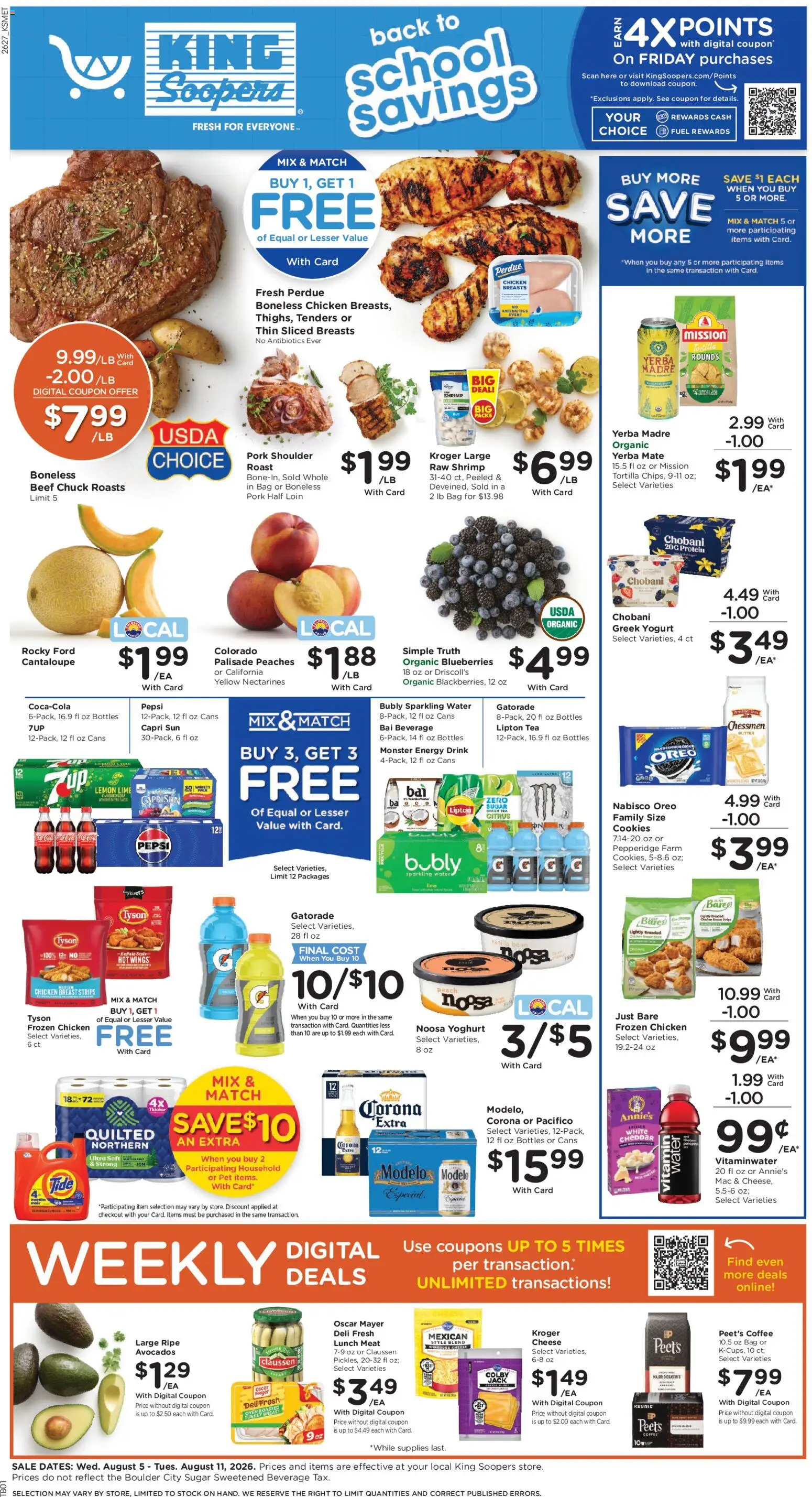 King Soopers Weekly Ad - valid from 08/05/2026 | Page: 1 | Products: Beef, Sugar, Blueberries, Bag
