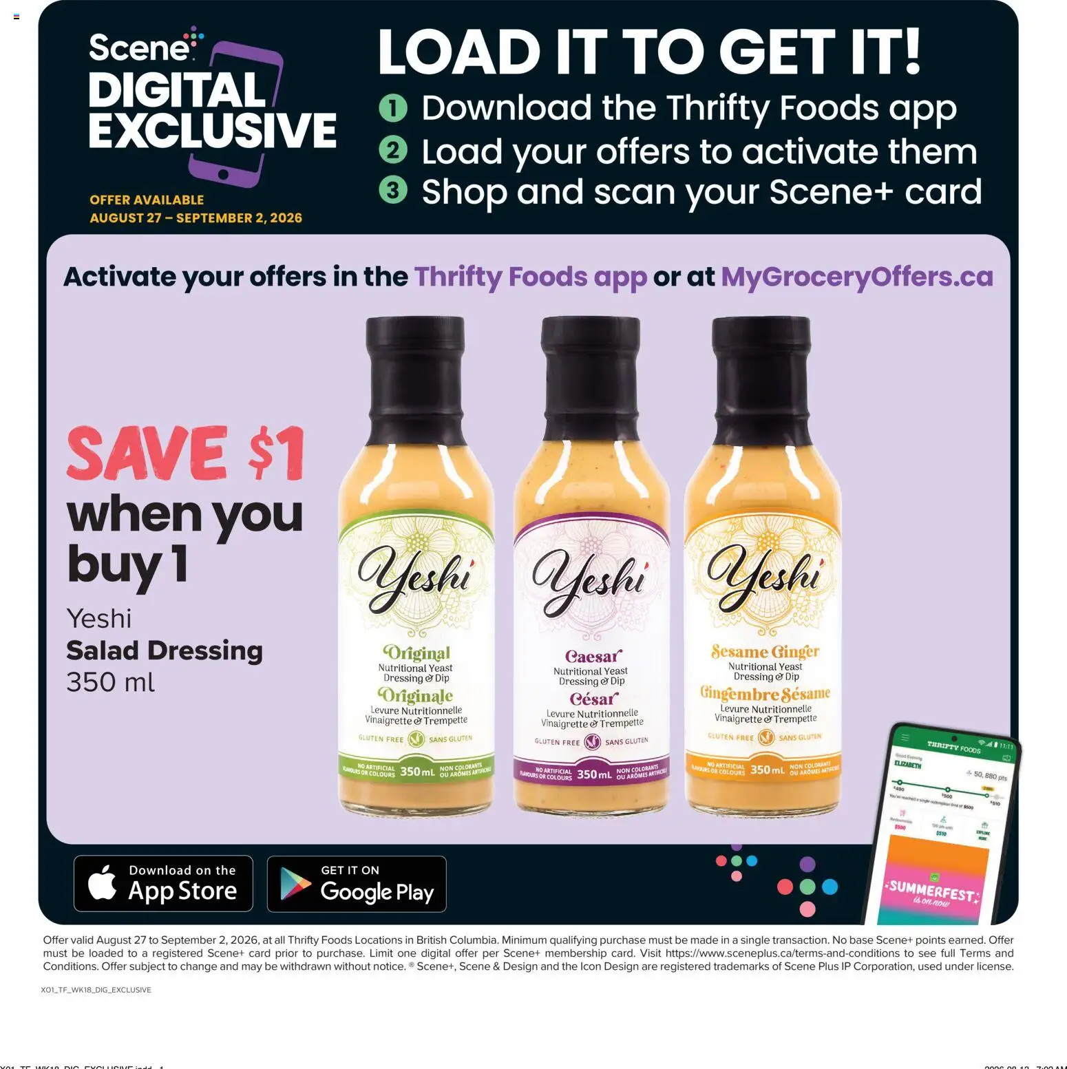 Thrifty Foods flyer valid from Aug 27, 2026 | Page: 14 | Products: Salad, Ginger, Yeast, Sesame