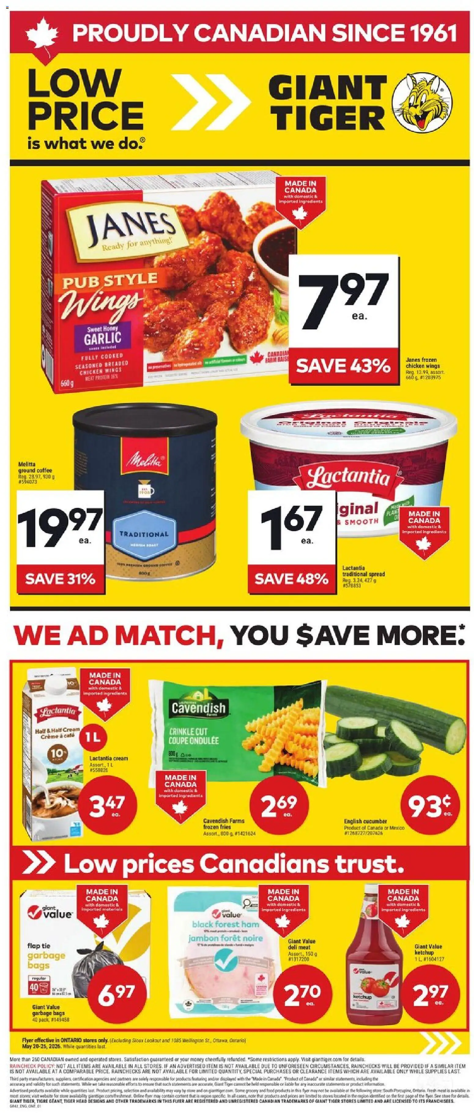 Giant Tiger flyer valid from 20.05.2026 | Page: 1 | Products: Ketchup, Cream, Coffee, Ham