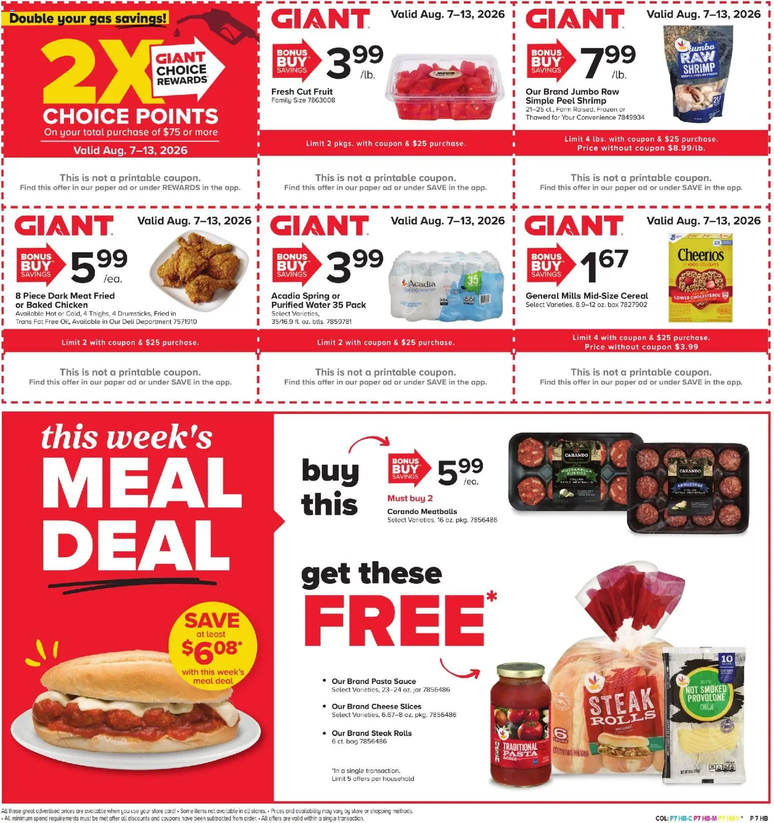 Giant Weekly Ad - valid from 08/07/2026 | Page: 5 | Products: Shrimp, Spring water, Pasta, Fruit