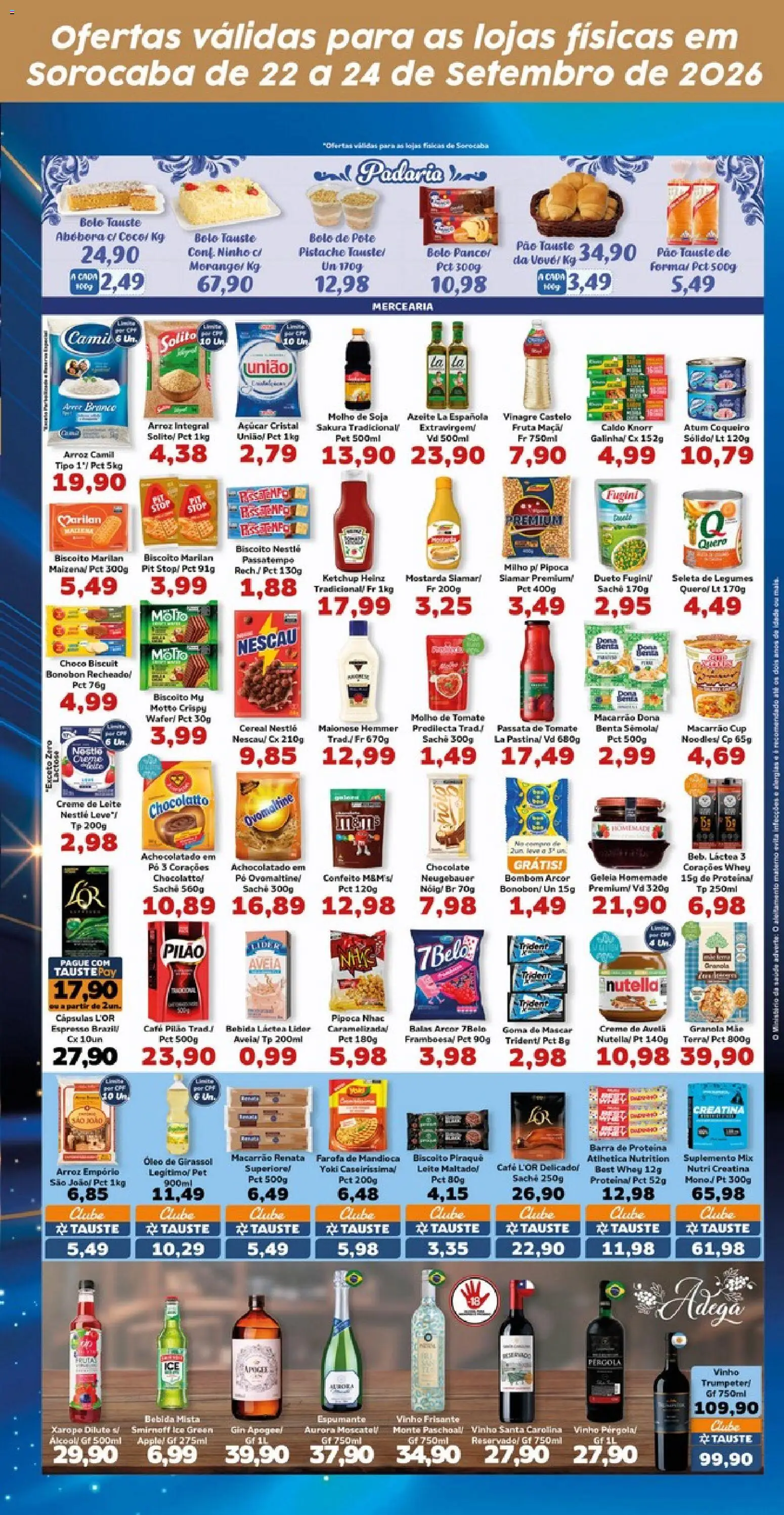 Tauste Folheto - válido de 22/09/2026 | Página: 3 | Produtos: Espumante, Macarrão, Creme, Azeite