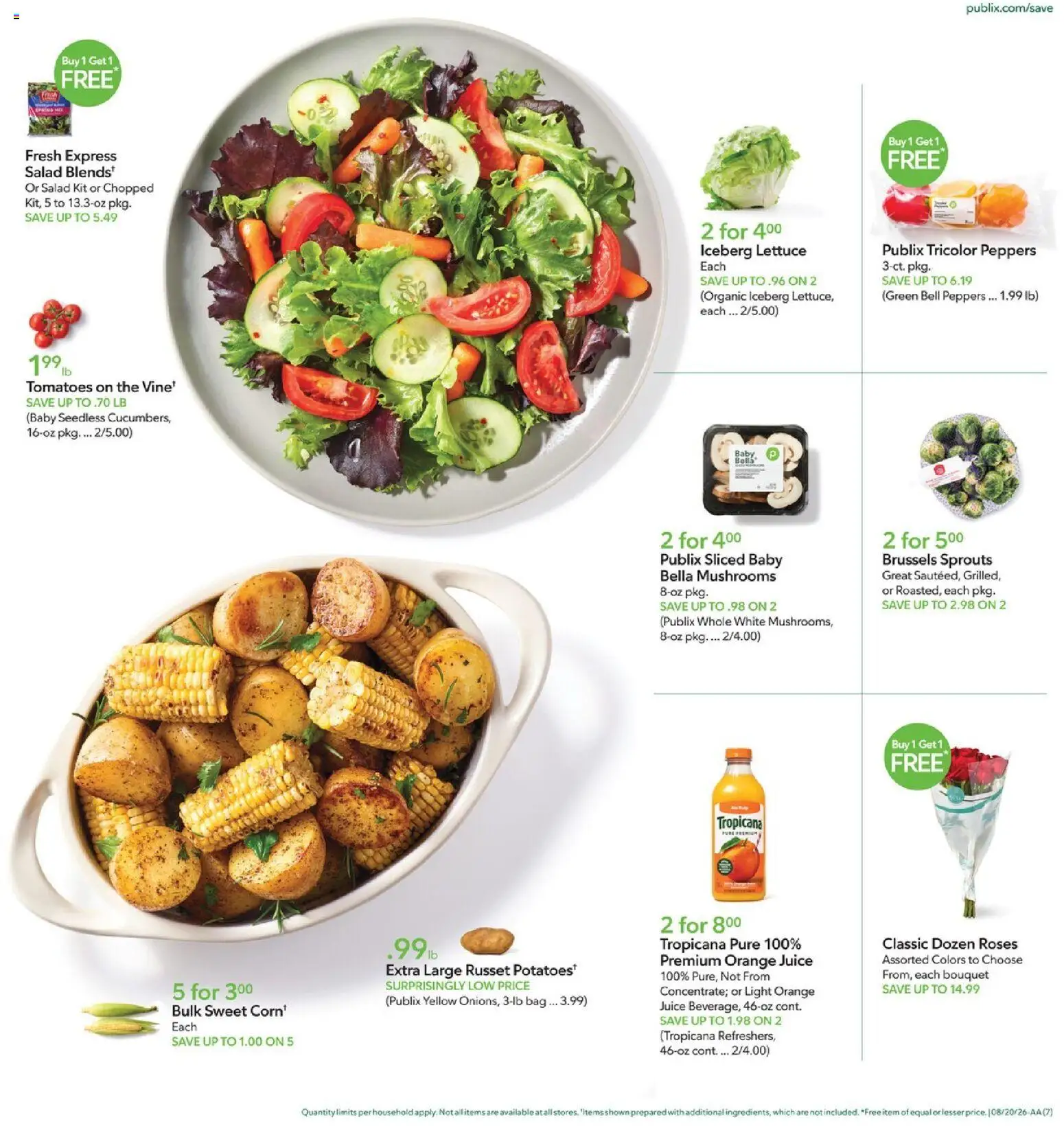 Publix Weekly Ad - valid from 08/19/2026 | Page: 7 | Products: Mushrooms, Orange juice, Salad, Iceberg lettuce