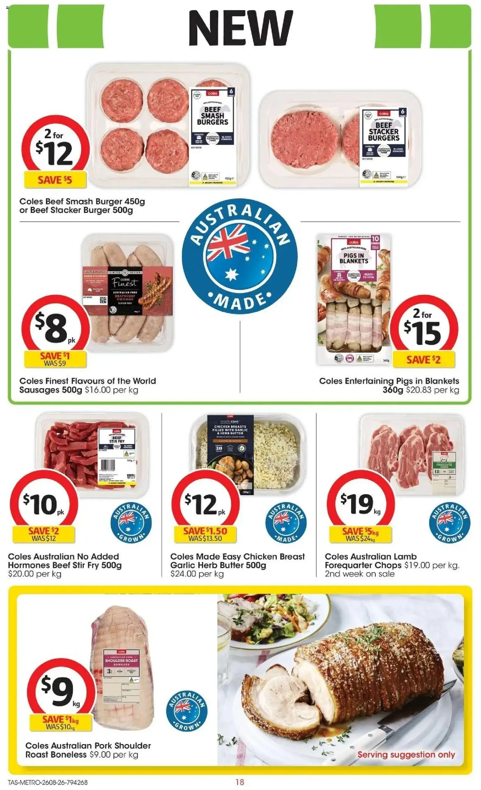 Coles catalogue - valid from 26/08/2026 | Page: 18 | Products: Lamb, Chicken breast, Garlic, Roast