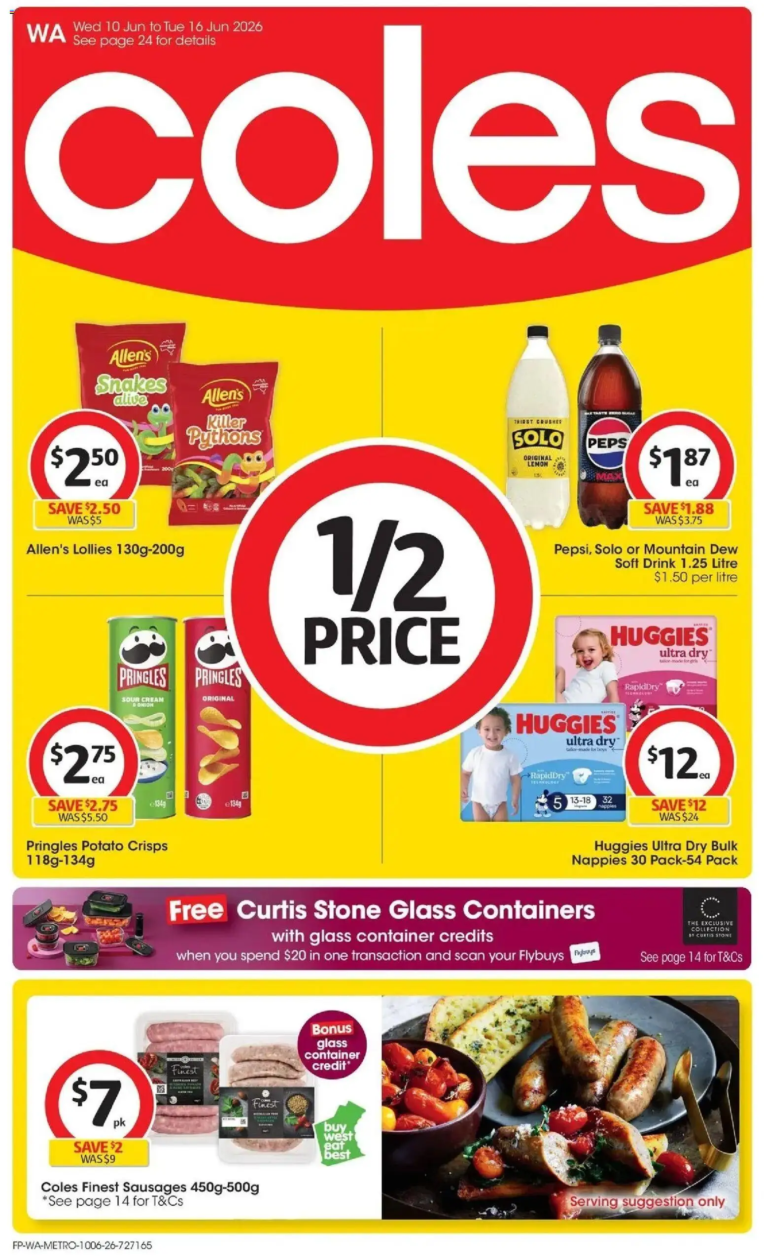 Coles catalogue - valid from 10.06.2026 | Page: 1 | Products: Nappies, Lollies, Cream, Sugar