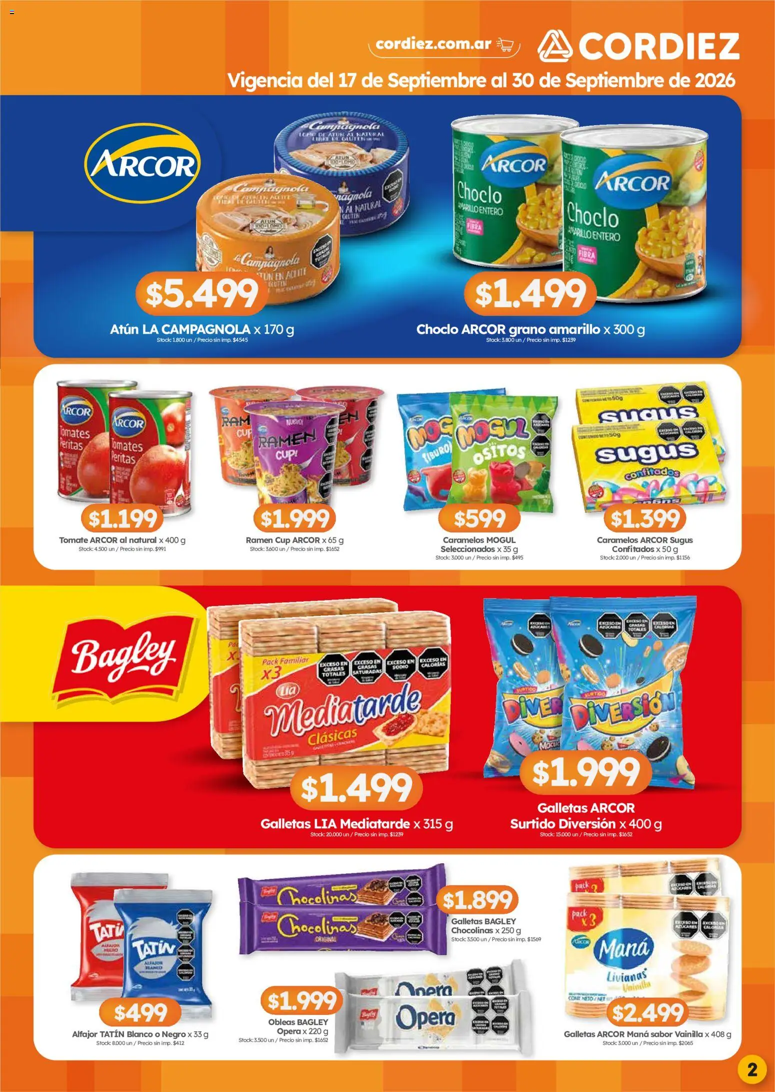 Cordiez - Marcas destacadas │ válido desde el 17/09/2026 | Página: 2 | Productos: Vainilla, Atún, Tomates, Alfajor