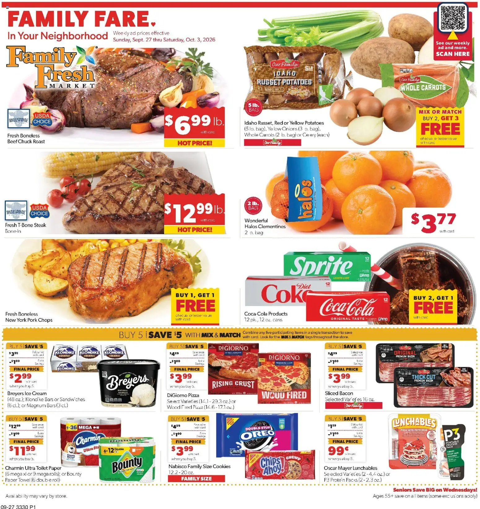 Family Fare Weekly Ad - MN - valid from 09/27/2026 | Page: 1 | Products: Cream, Potatoes, Sprite, Steak