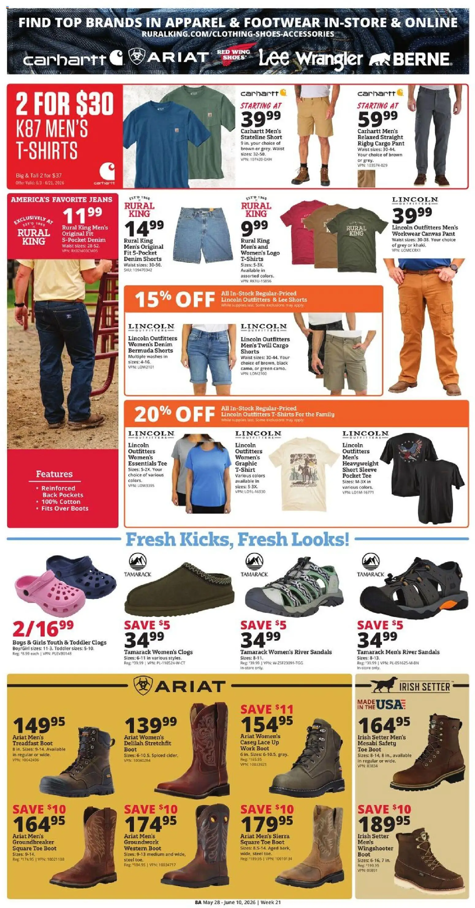 Rural King Weekly Ad - valid from 28.05.2026 | Page: 8 | Products: Canvas, Shorts, Sandals, Boots