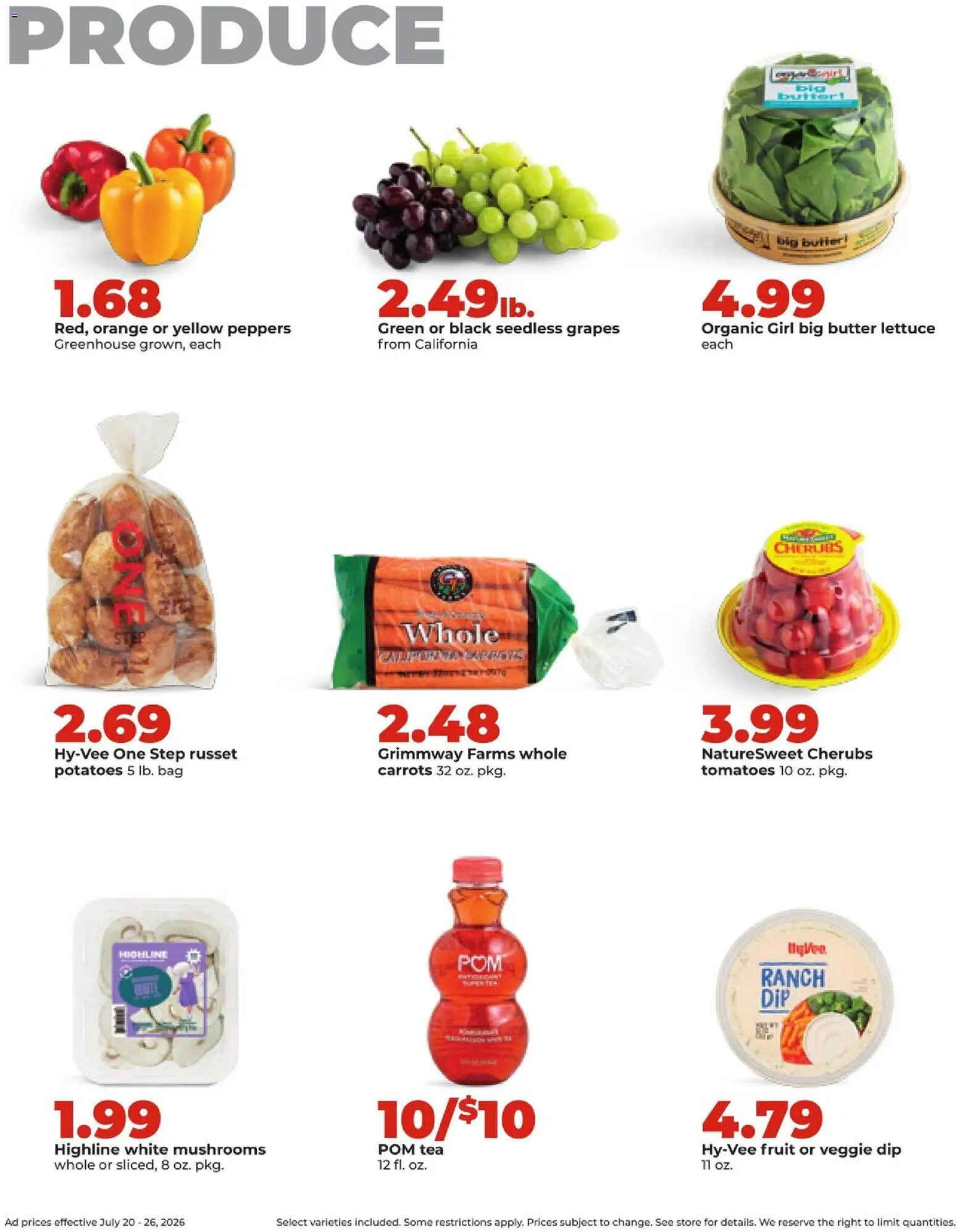 HyVee Weekly Ad - valid from 07/20/2026 | Page: 11 | Products: Peppers, Mushrooms, Butter, Bag
