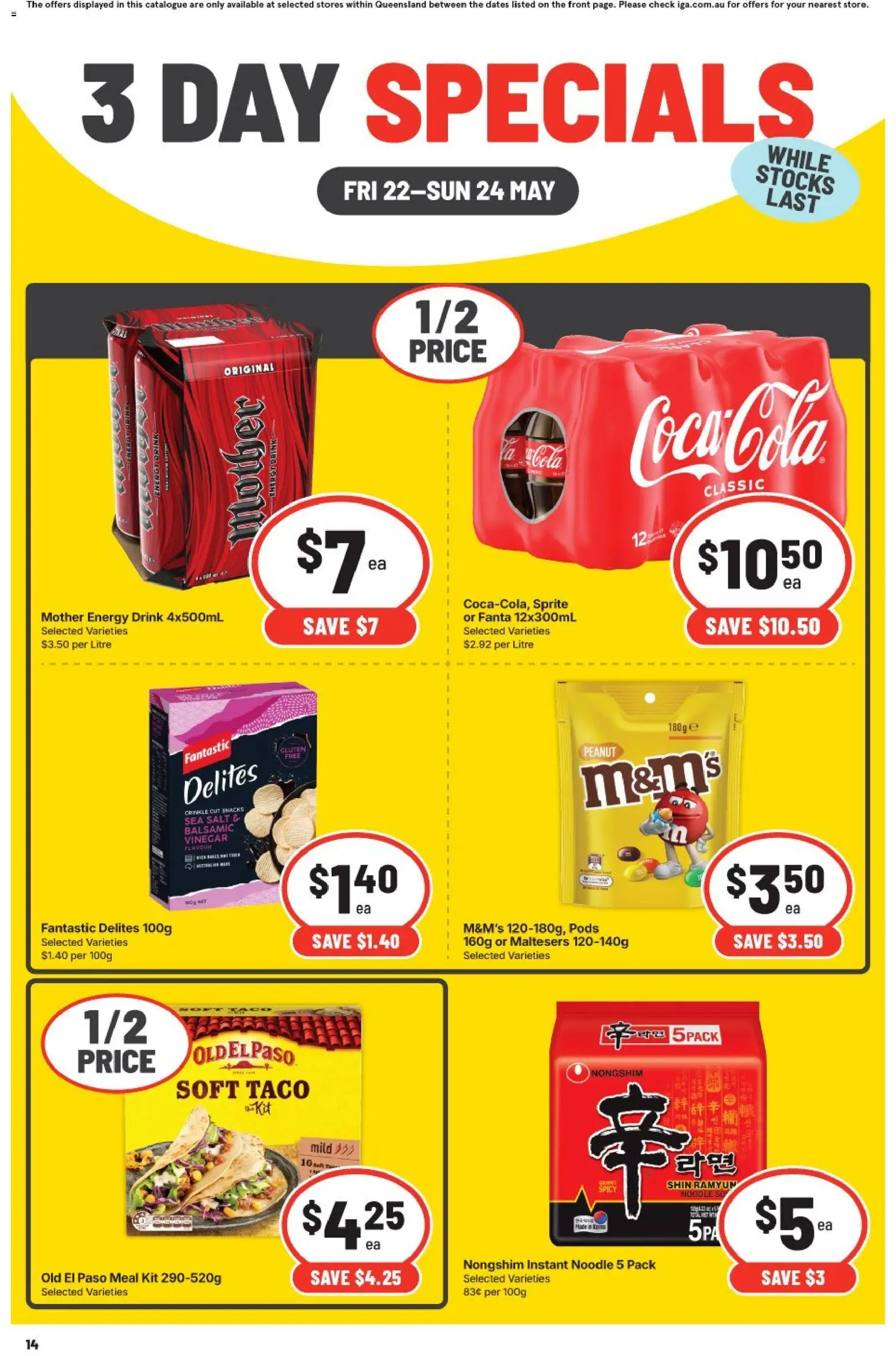 IGA catalogue - valid from 22.05.2026 | Page: 3 | Products: Energy drink, Coca Cola, Salt, Vinegar