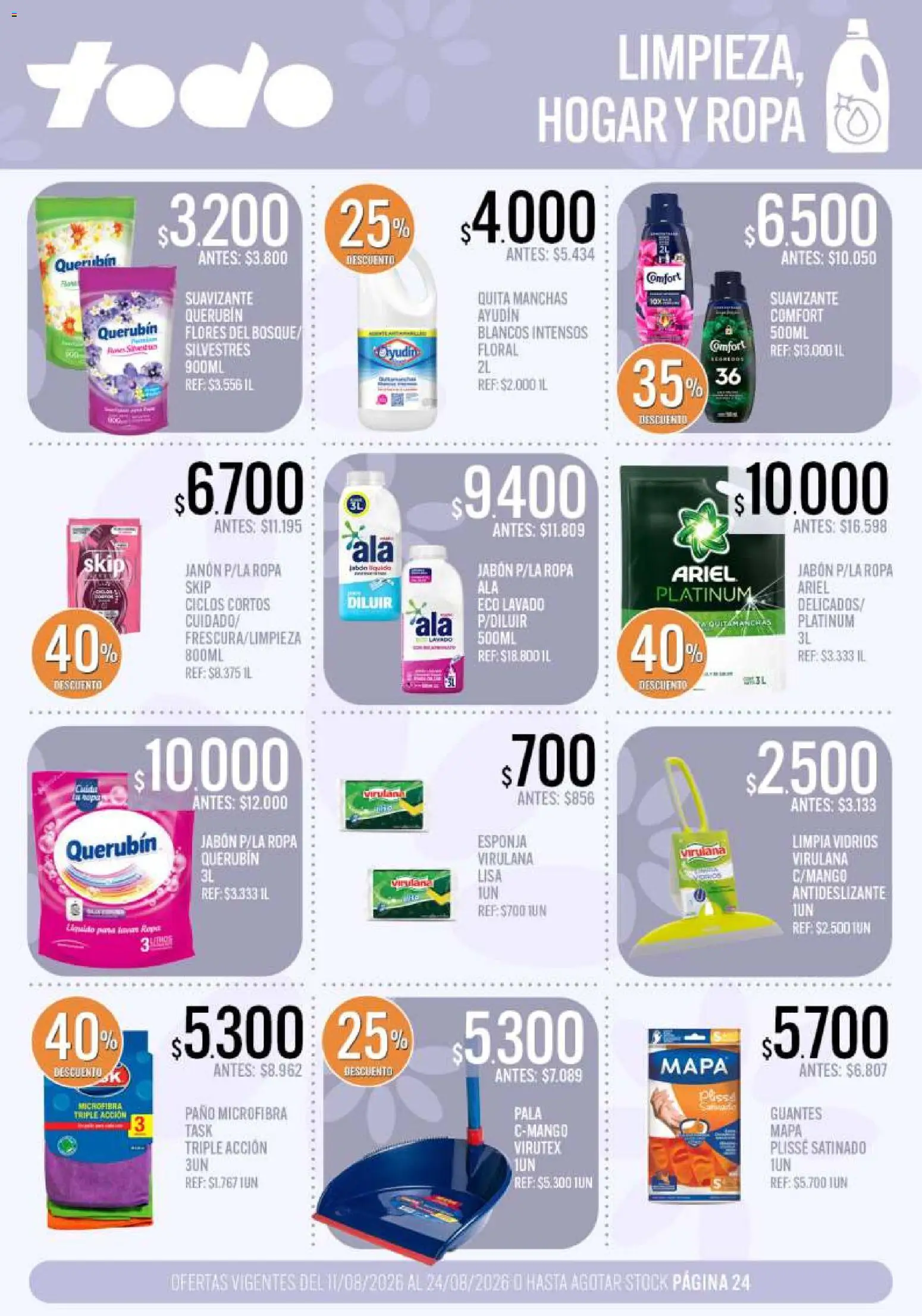 Supermercados TODO - Ofertas │ válido desde el 11/08/2026 | Página: 24 | Productos: Esponja, Ropa, Pala, Suavizante