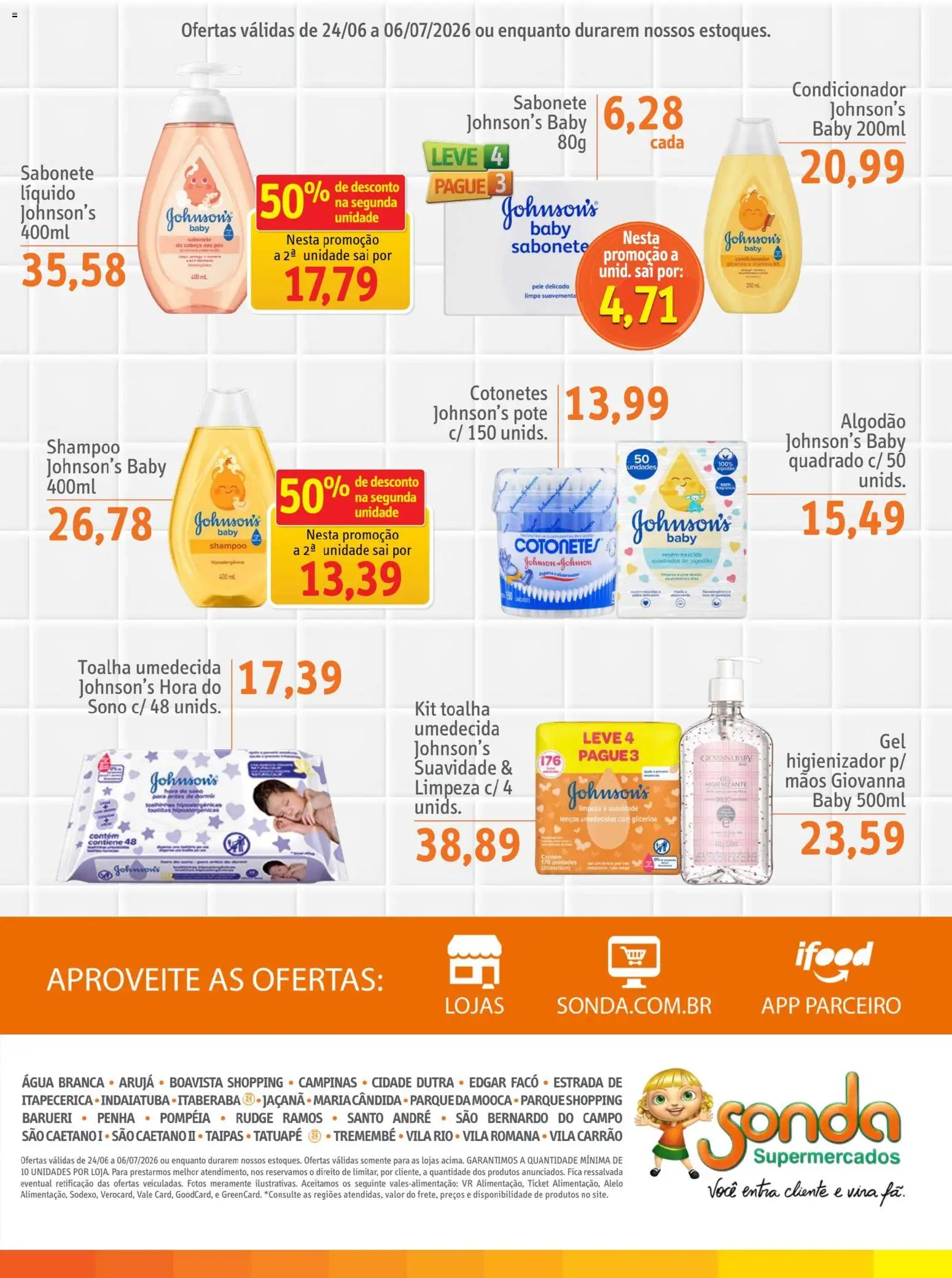 Sonda Folheto - válido de 24/06/2026 | Página: 12 | Produtos: Shampoo, Sabonete, Algodão, Toalha umedecida