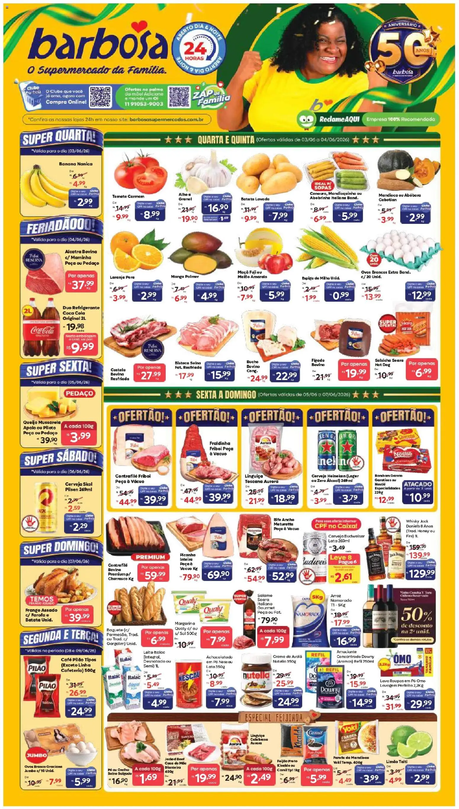 Barbosa Supermercados Folheto - válido de 03.06.2026 | Página: 1 | Produtos: Achocolatado, Fraldinha, Salame, Cuba