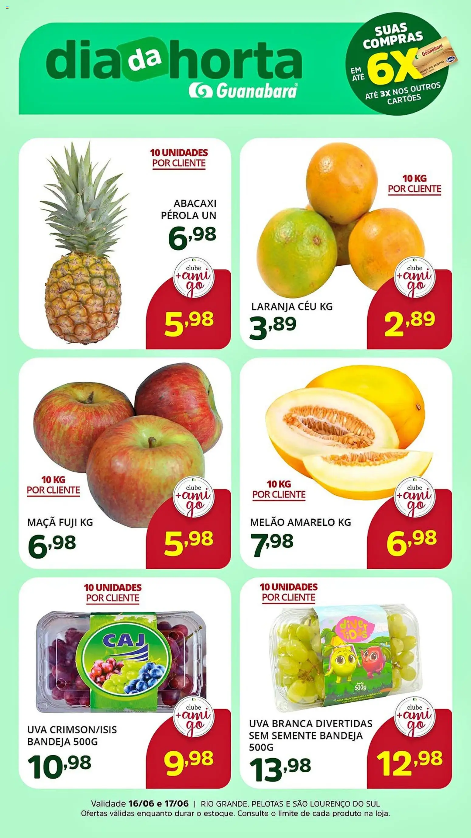Supermercado Guanabara Folheto - válido de 16.06.2026 | Página: 3 | Produtos: Melão, Abacaxi, Bandeja