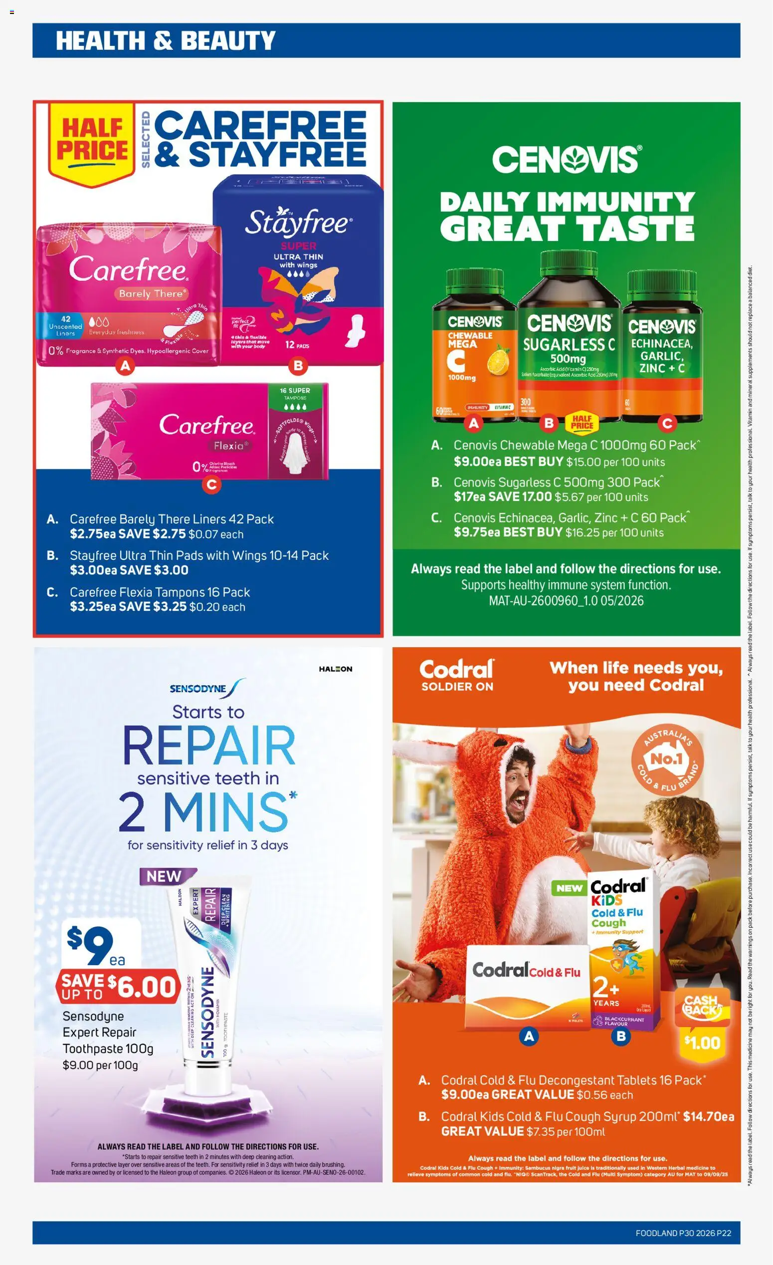 Foodland catalogue - valid from 22/07/2026 | Page: 22 | Products: Juice, Sensitive teeth, Vitamin, Zinc
