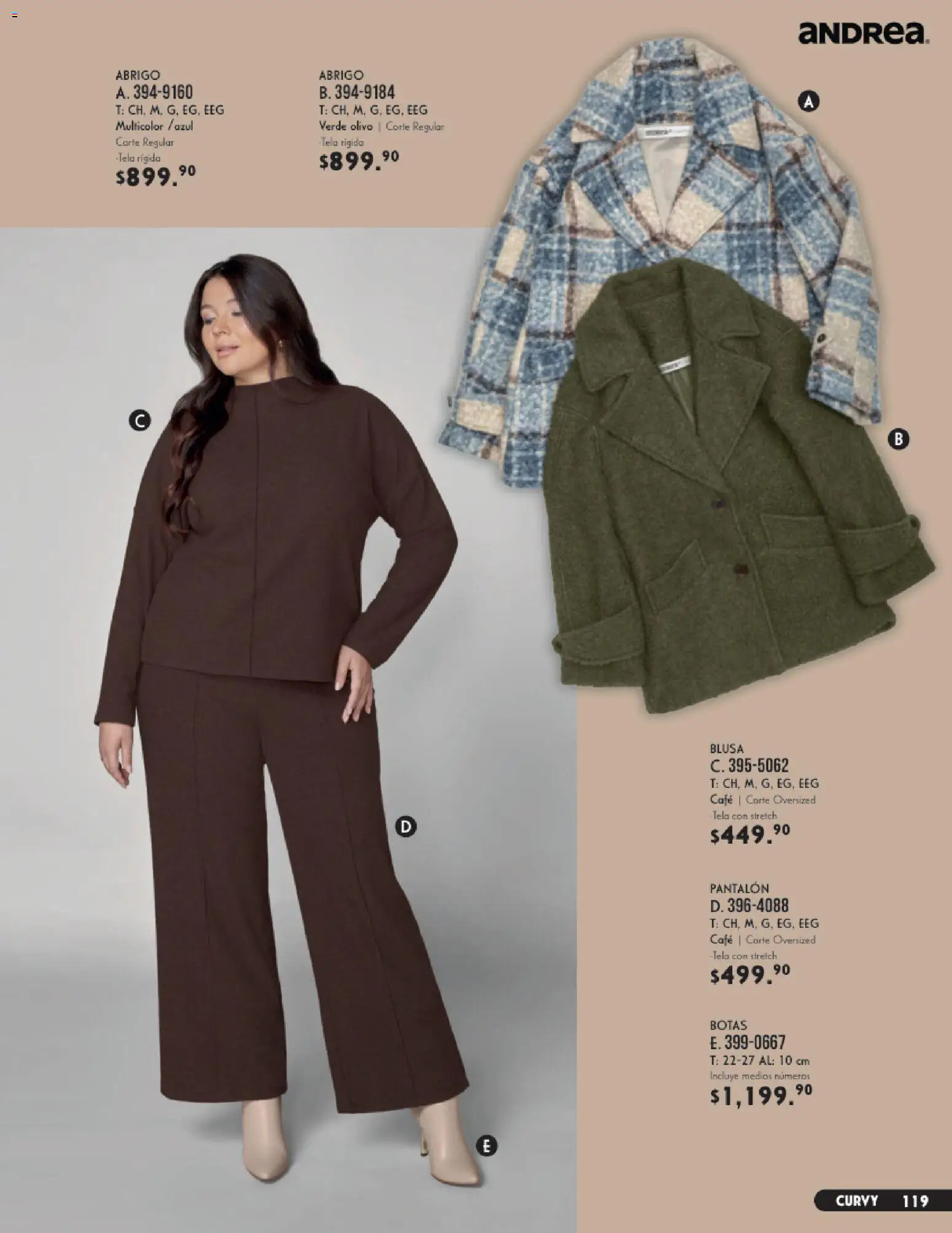 Nuevas ofertas de Andrea válidas en toda la República Mexicana desde el 23/08/2026. ¡Encuentra las mejores ofertas en Andrea catálogo Vestir! | Página: 119 | Productos: Blusa, Abrigo, Botas, Café