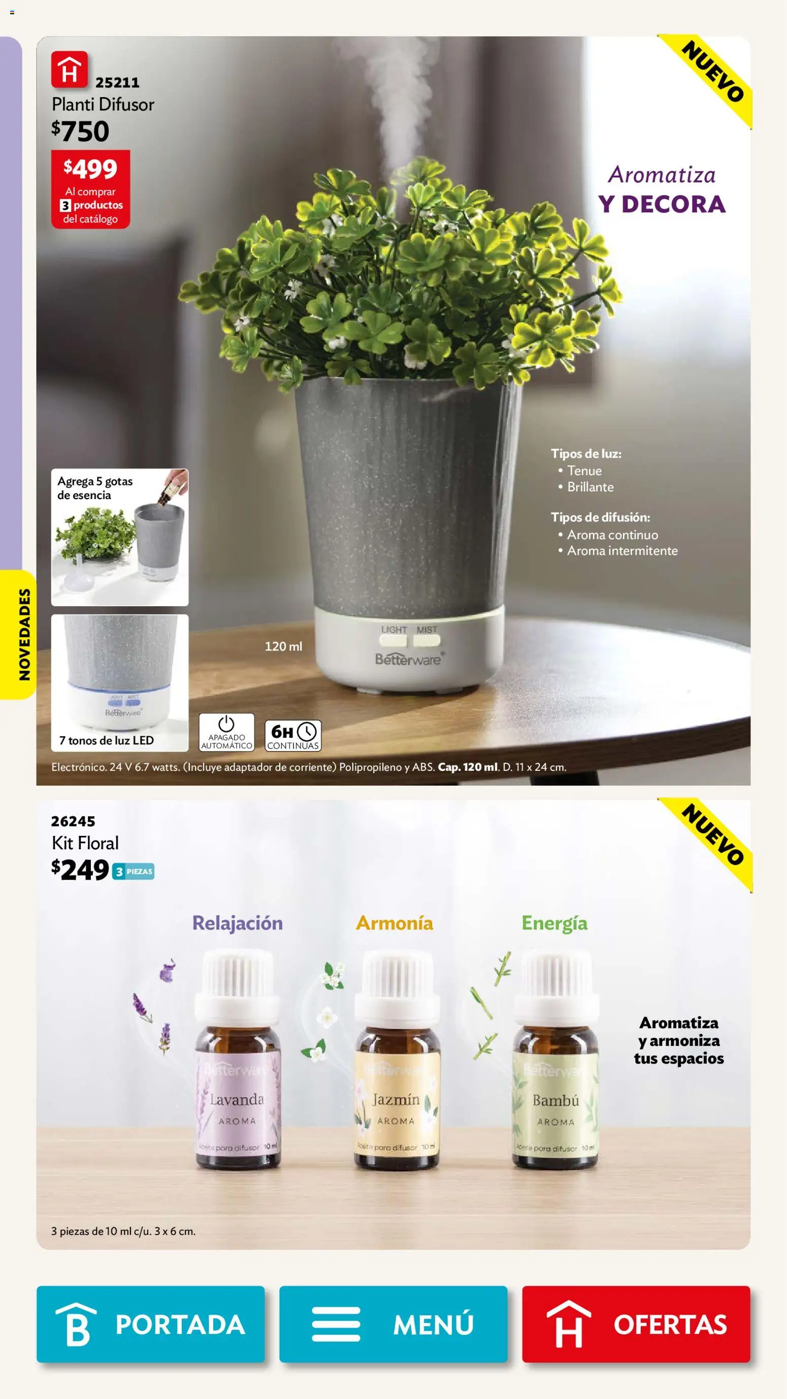 Nuevas ofertas de Betterware válidas en toda la República Mexicana desde el 03/08/2026. ¡Encuentra las mejores ofertas en Betterware campaña 8 2026! | Página: 52 | Productos: Luz LED, Aceite, Adaptador