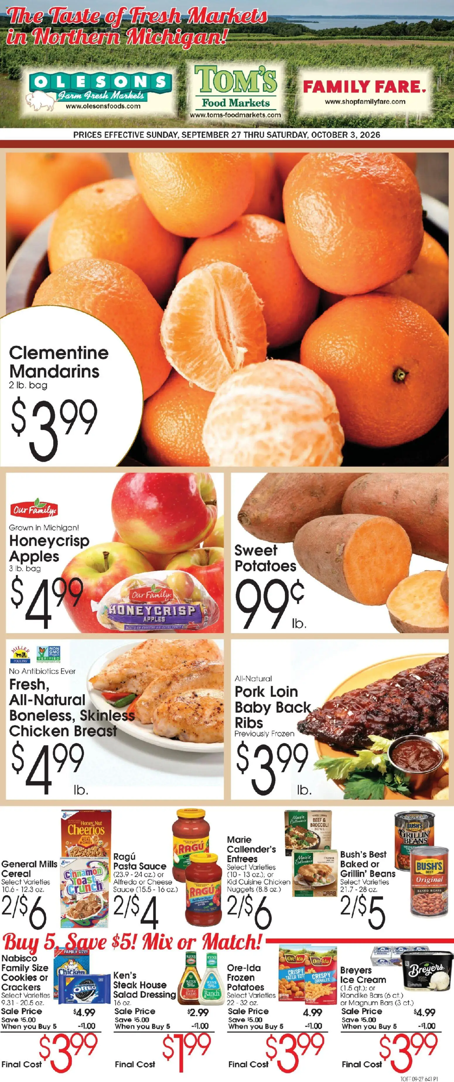 Family Fare Ad - valid from 09/27/2026 | Page: 1 | Products: Pork loin, Oreo, Ice cream, Salad