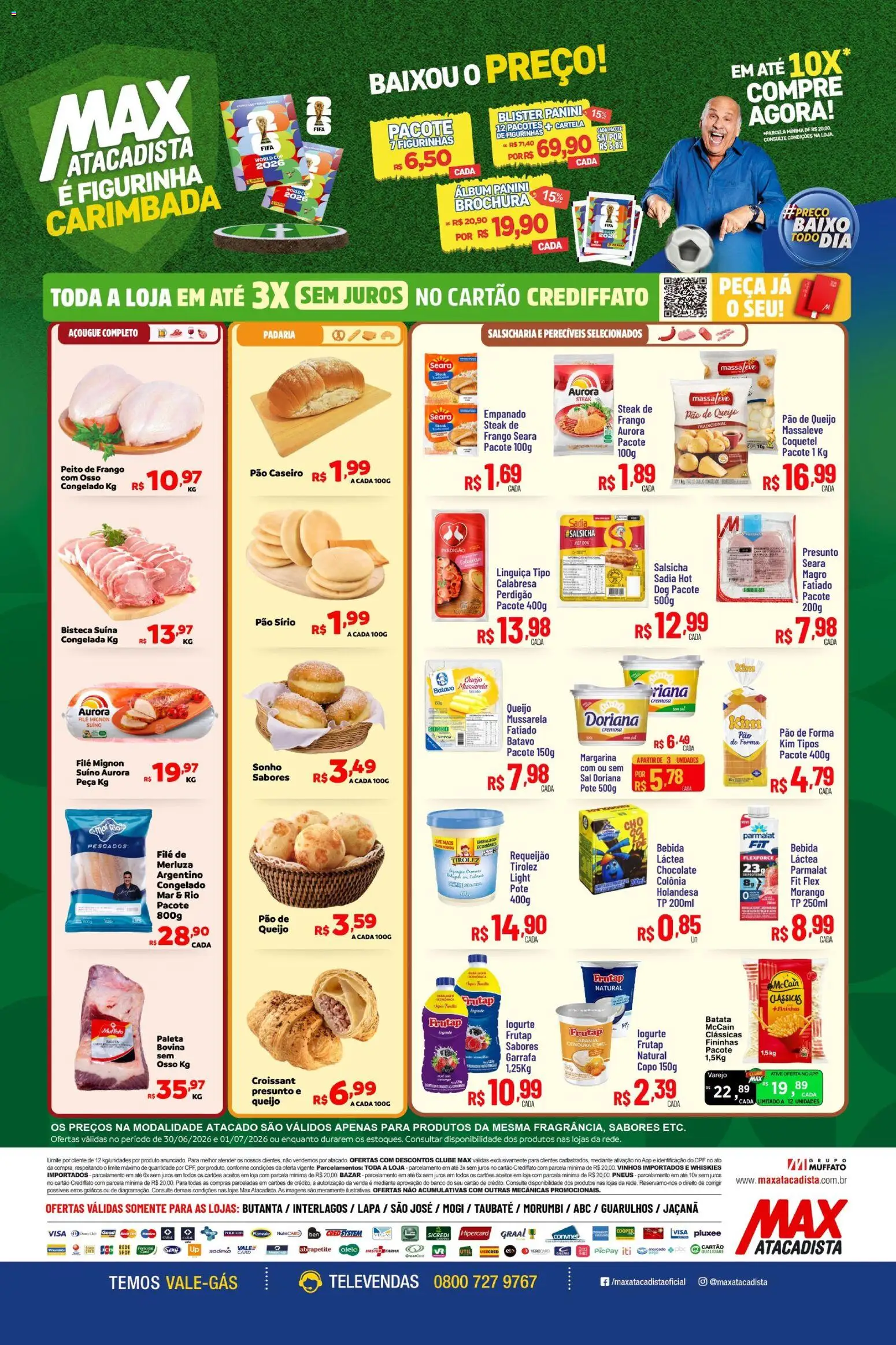 Max Atacadista Folheto - válido de 30/06/2026 | Página: 2 | Produtos: Salsicha, Pão, Pão de queijo, Peito de frango