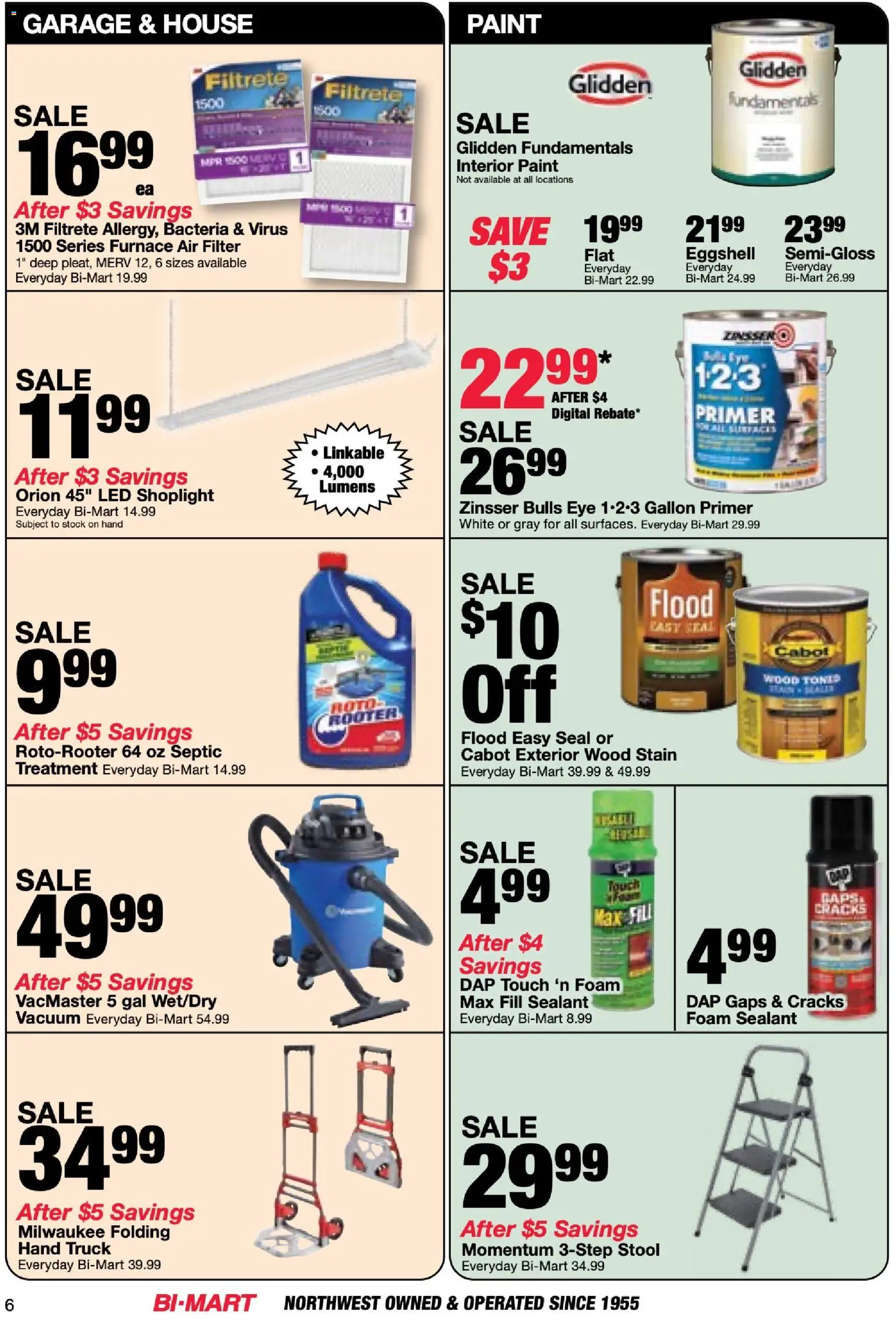 Bi-Mart Weekly Ad - valid from 09/29/2026 | Page: 6 | Products: Sealant, Vacuum, Foam, Air Filter