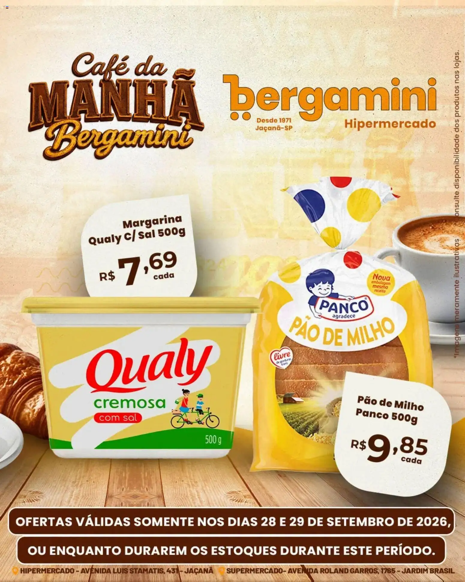 Supermercado Bergamini Folheto - válido de 28/09/2026 | Página: 12 | Produtos: Pão, Café, Milho, Margarina