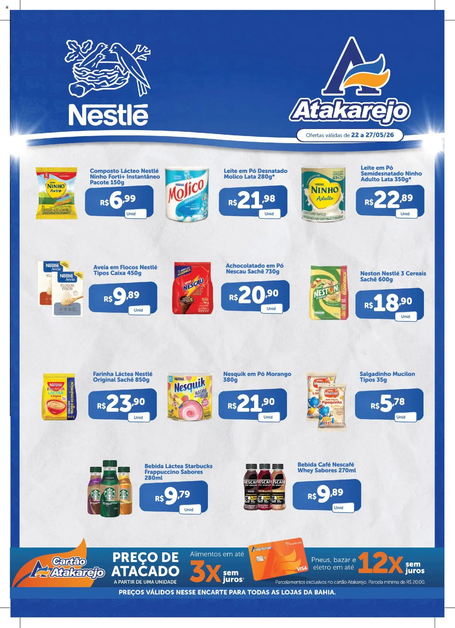 Atakarejo Folheto - válido de 22.05.2026 | Página: 1 | Produtos: Achocolatado, Cereais, Mucilon, Leite em pó