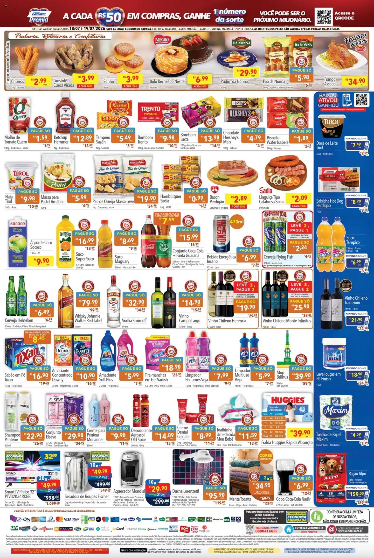 Supermercados Condor Folheto - válido de 18/07/2026 | Página: 2 | Produtos: Linguiça, Cerveja Heineken, Massa, Ketchup