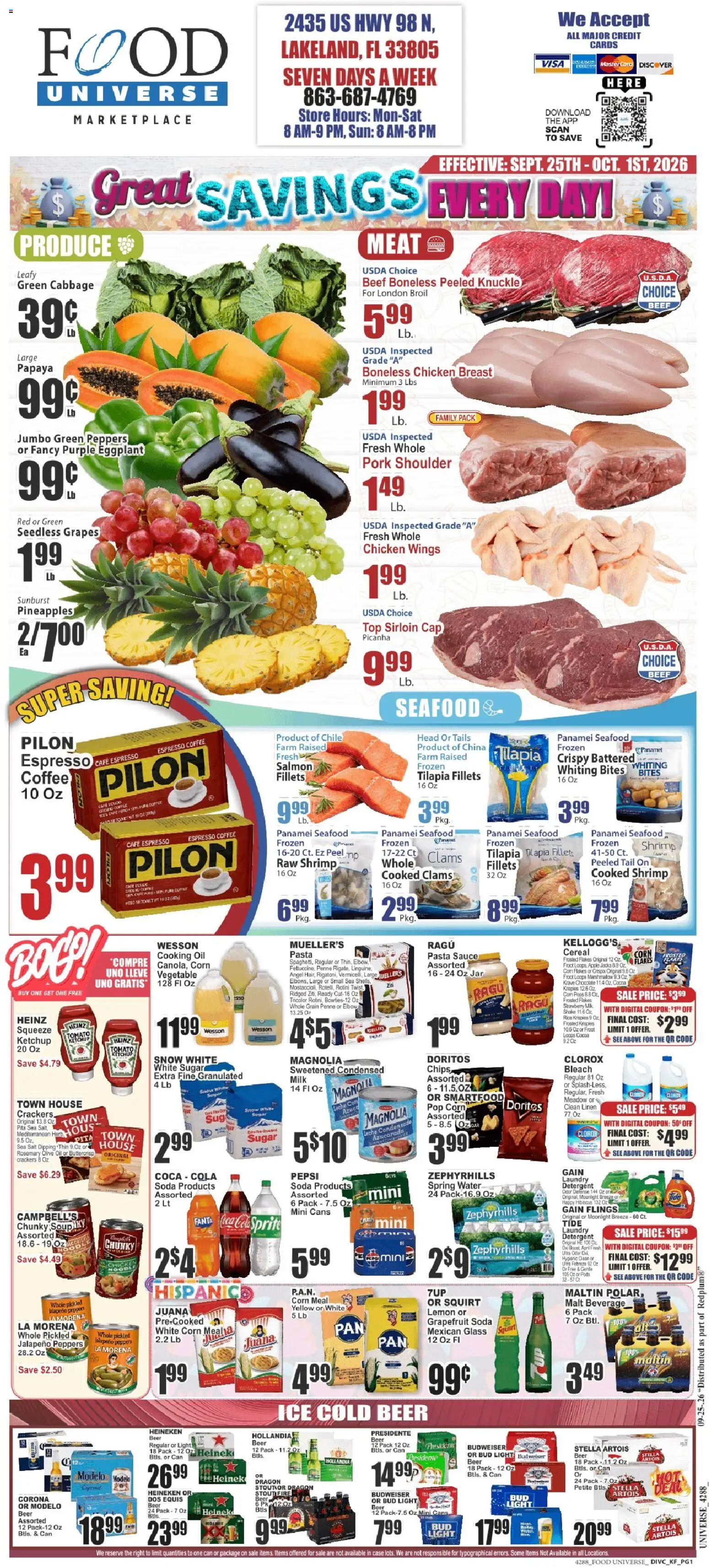 Food Universe Weekly Ad - valid from 09/25/2026 | Page: 1 | Products: Cocoa, Ketchup, Sauce, Jacks