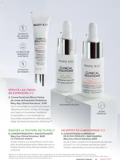 Vista previa de CONCENTRADO PHA + AHA EXFOLIANTE Mary Kay Clinical Solutions, PHA + AHA exfoliant concentrate. Helps accelerate skin renewal and gently dissolves dead cells with Polyhydroxy acids (PHA), Alpha hydroxy acids (AHA) and Glycerin., nuevo folleto de la tienda, válido en México a partir del 01.05.2026 | Página: 51 | Productos: Iluminador, Crema