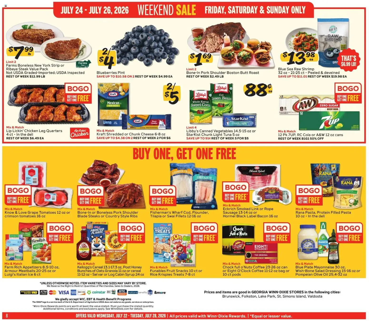 Winn Dixie Weekly Ad - valid from 07/22/2026 | Page: 8 | Products: Oil, Vegetables, Sugar, Blueberries
