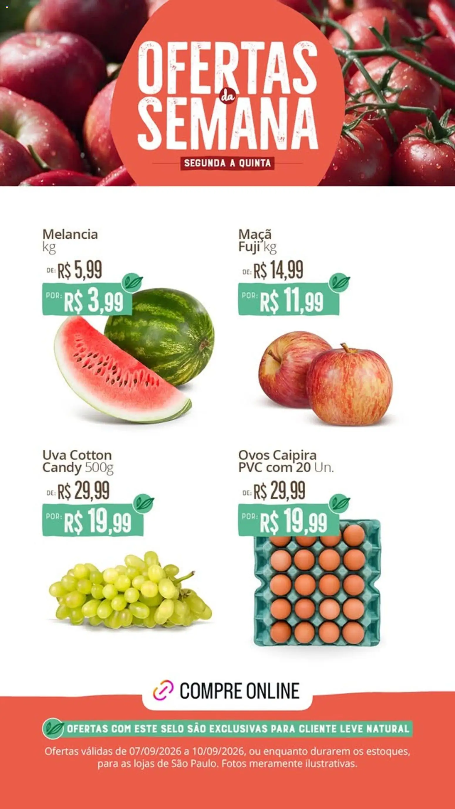 Natural da Terra Folheto - válido de 07/09/2026 | Página: 1 | Produtos: Melancia, Uva, Ovos