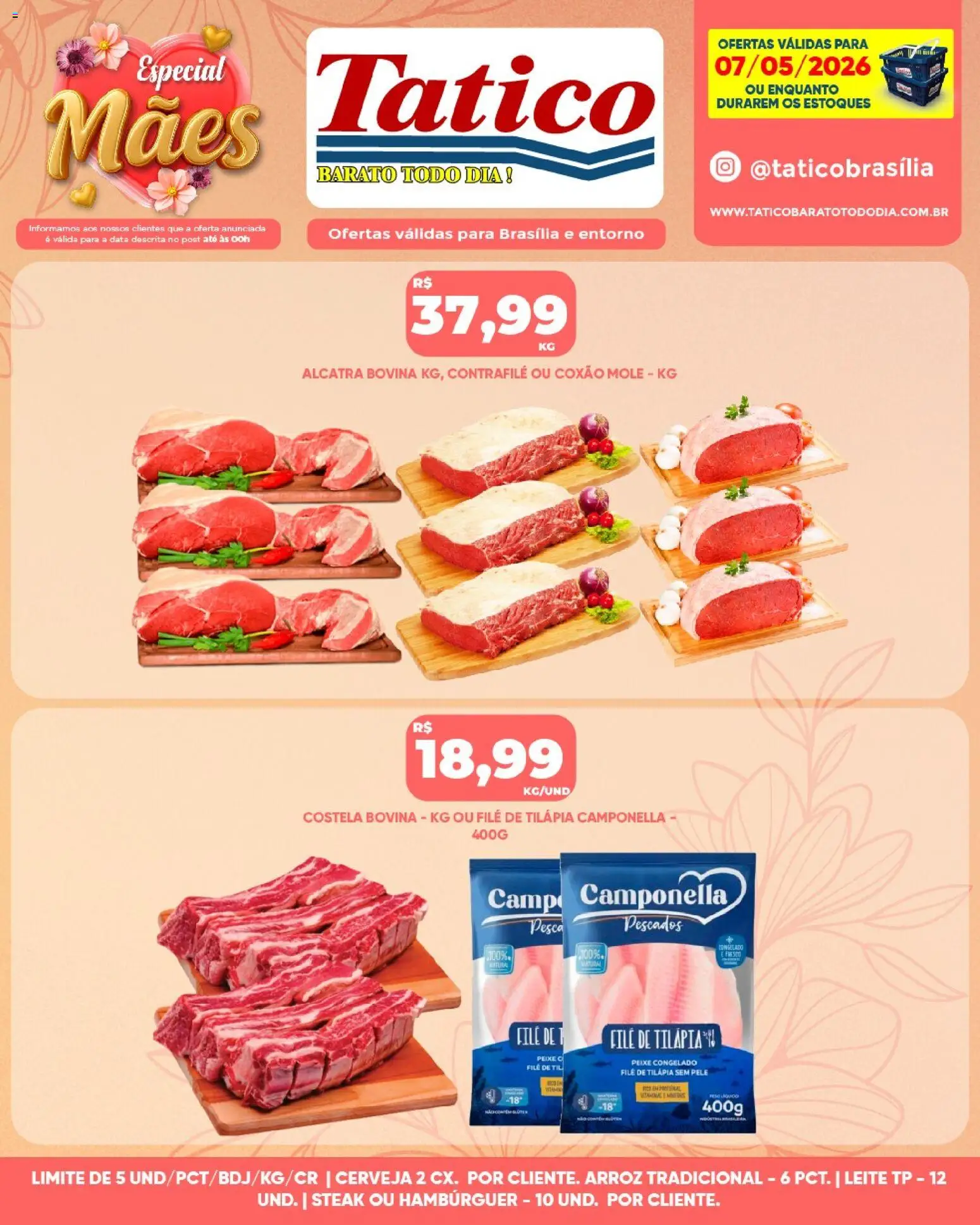 Tatico Folheto - válido de 07.05.2026 | Página: 12 | Produtos: Leite, Tilápia, Cerveja, Filé de tilápia