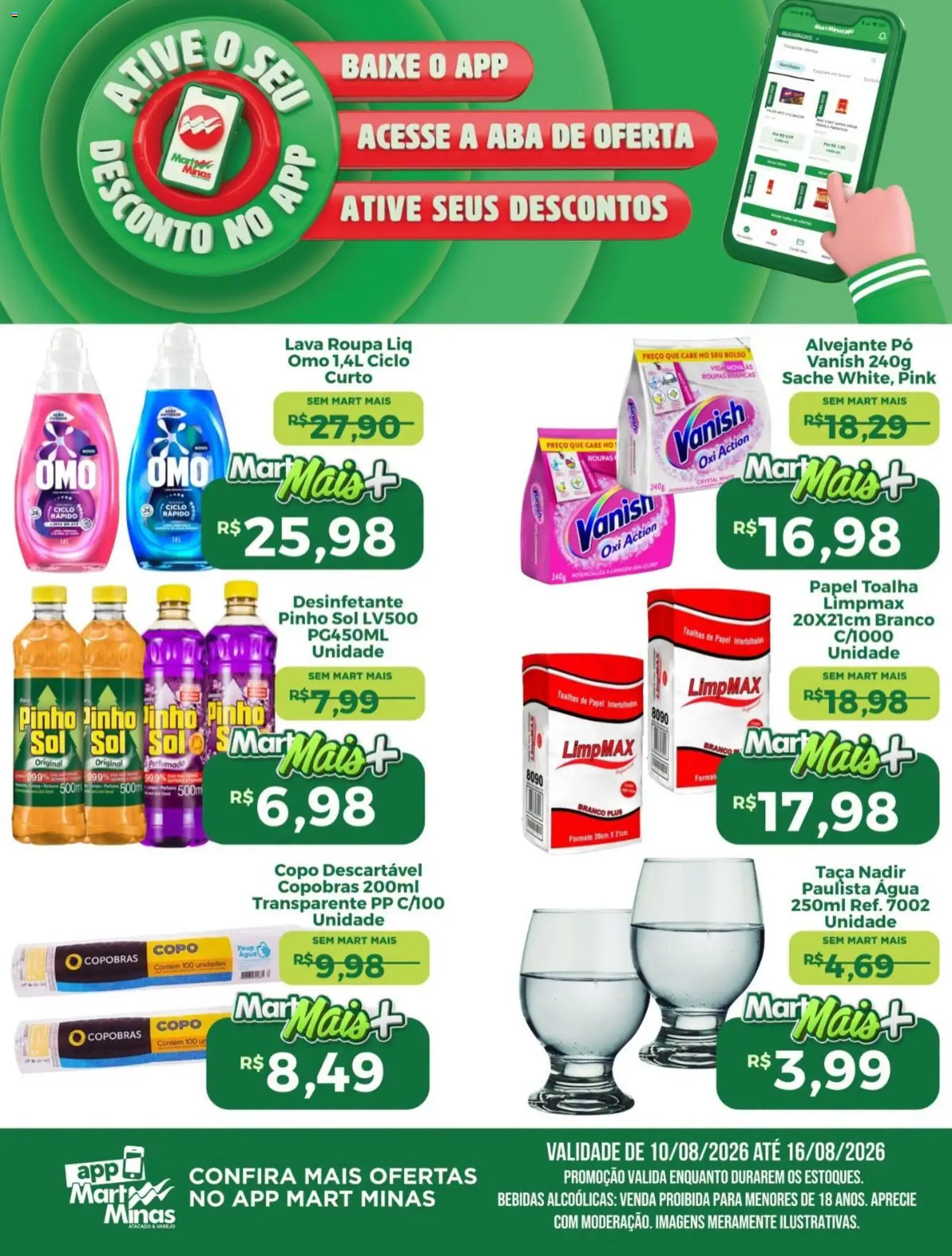 Mart Minas Folheto - válido de 10/08/2026 | Página: 3 | Produtos: Papel toalha, Bebidas, Roupas, Desinfetante
