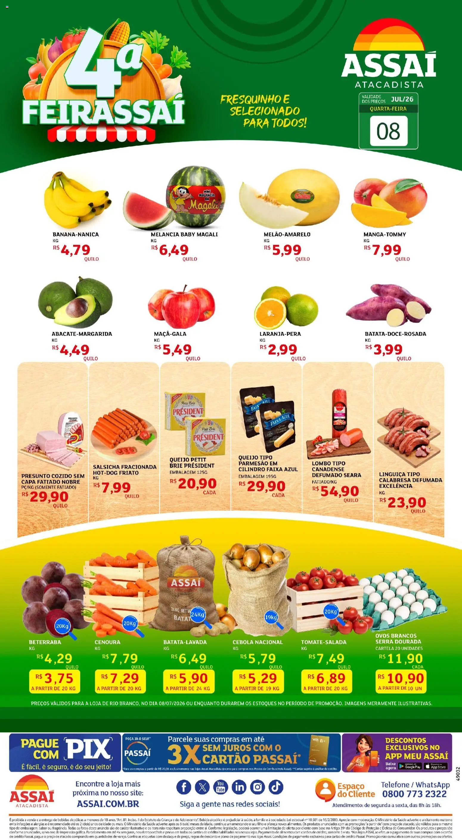 Assaí Atacadista Folheto - válido de 08/07/2026 | Página: 1 | Produtos: Beterraba, Linguiça, Base, Bebida