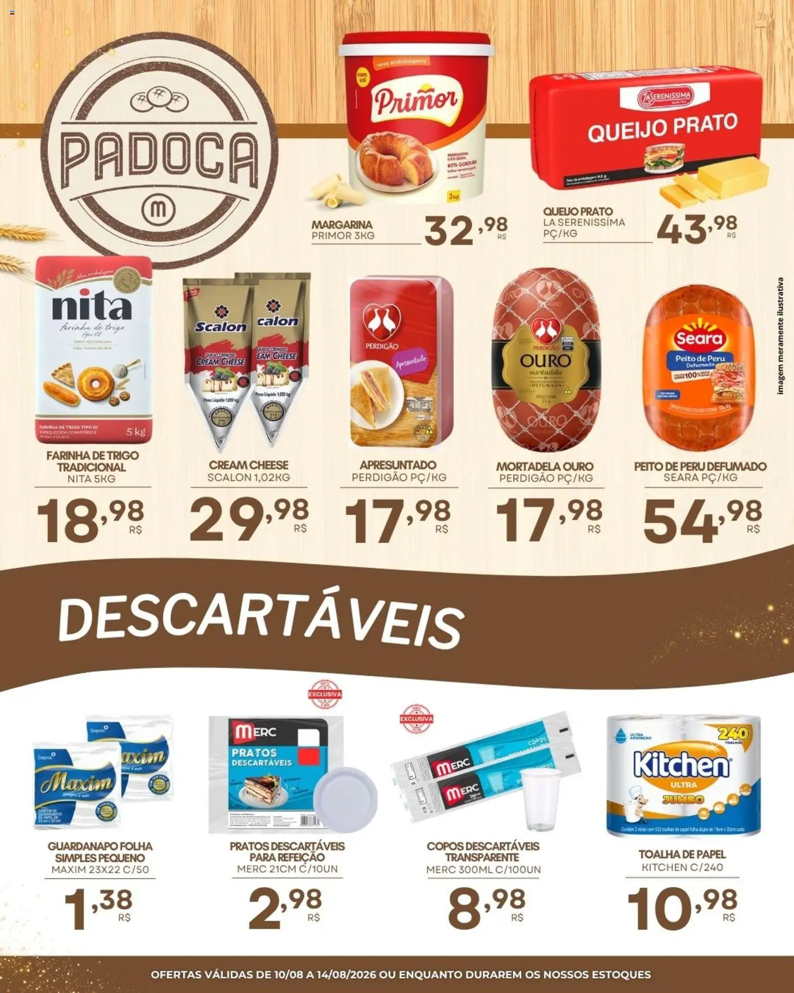 Mercadão Atacadista Folheto - válido de 10/08/2026 | Página: 3 | Produtos: Toalhas de papel, Farinha, Mortadela, Copos