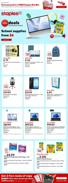 Preview of Staples weekly flyer / circulaire from shop Staples valid from Aug 14, 2026