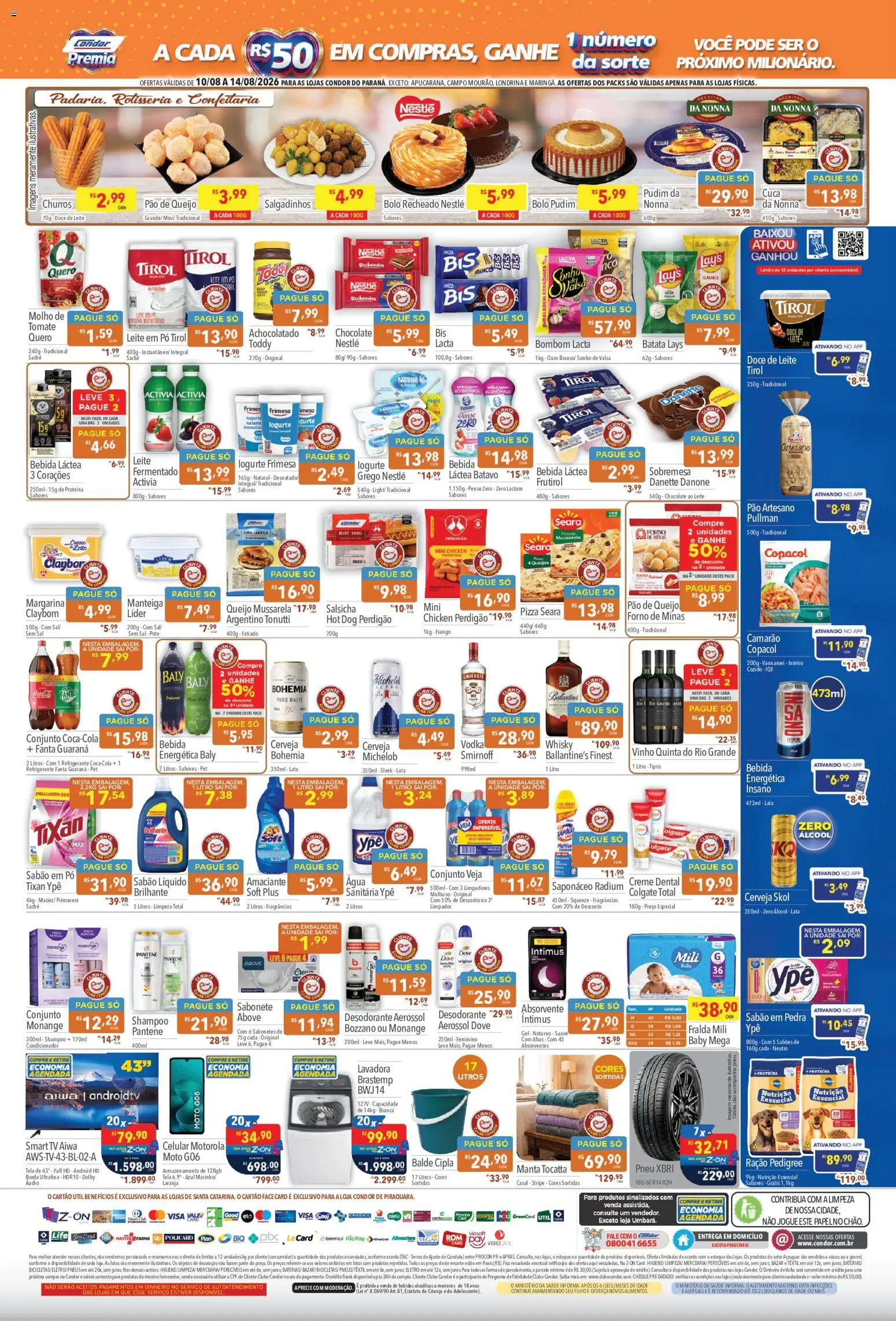 Supermercados Condor Folheto - válido de 10/08/2026 | Página: 2 | Produtos: Manteiga, Pão, Frango, Ração