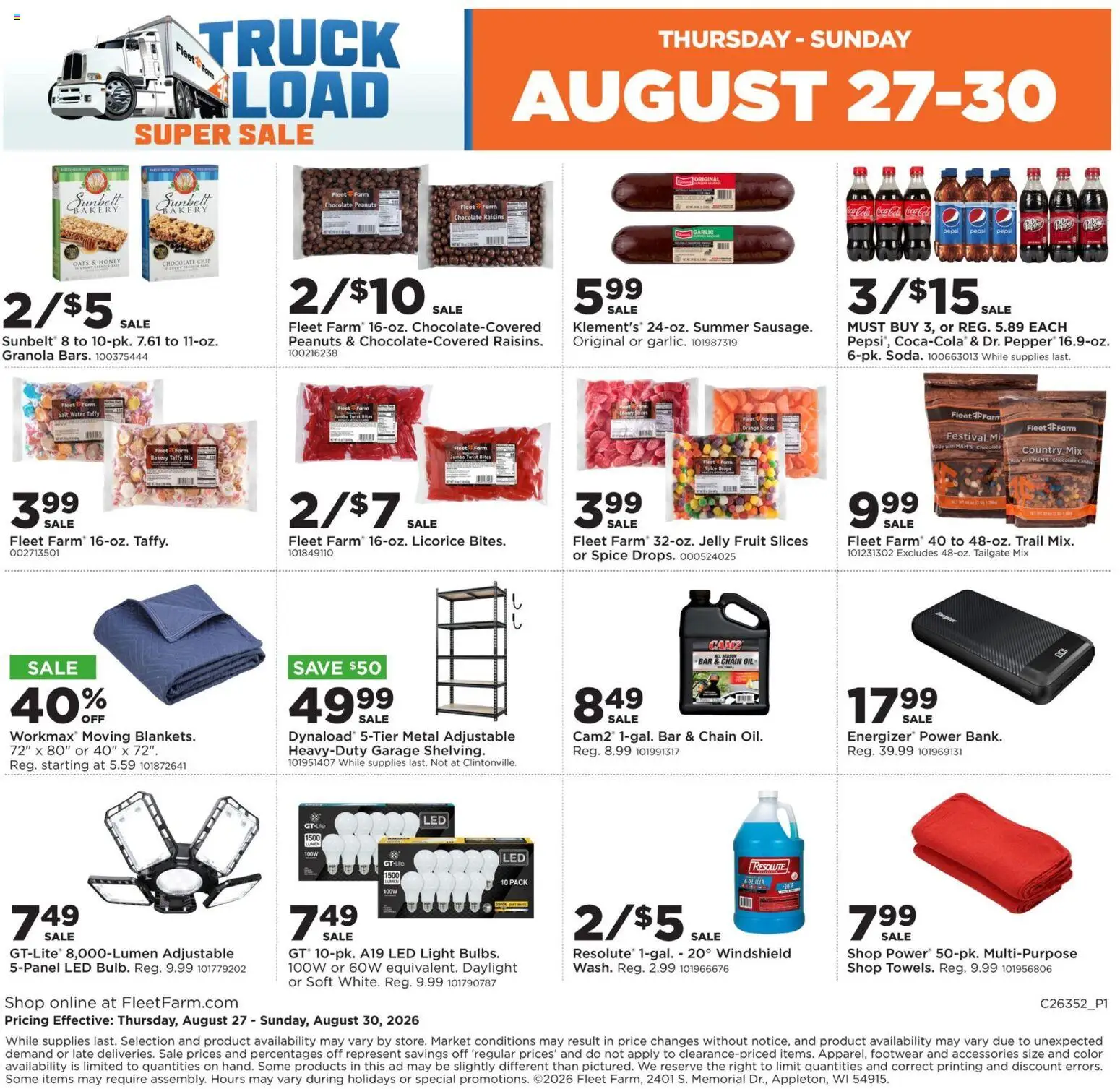 Mills Fleet Farm Truckload Event - valid from 08/27/2026 | Page: 4 | Products: Chocolate, Windshield, Salt, Peanuts