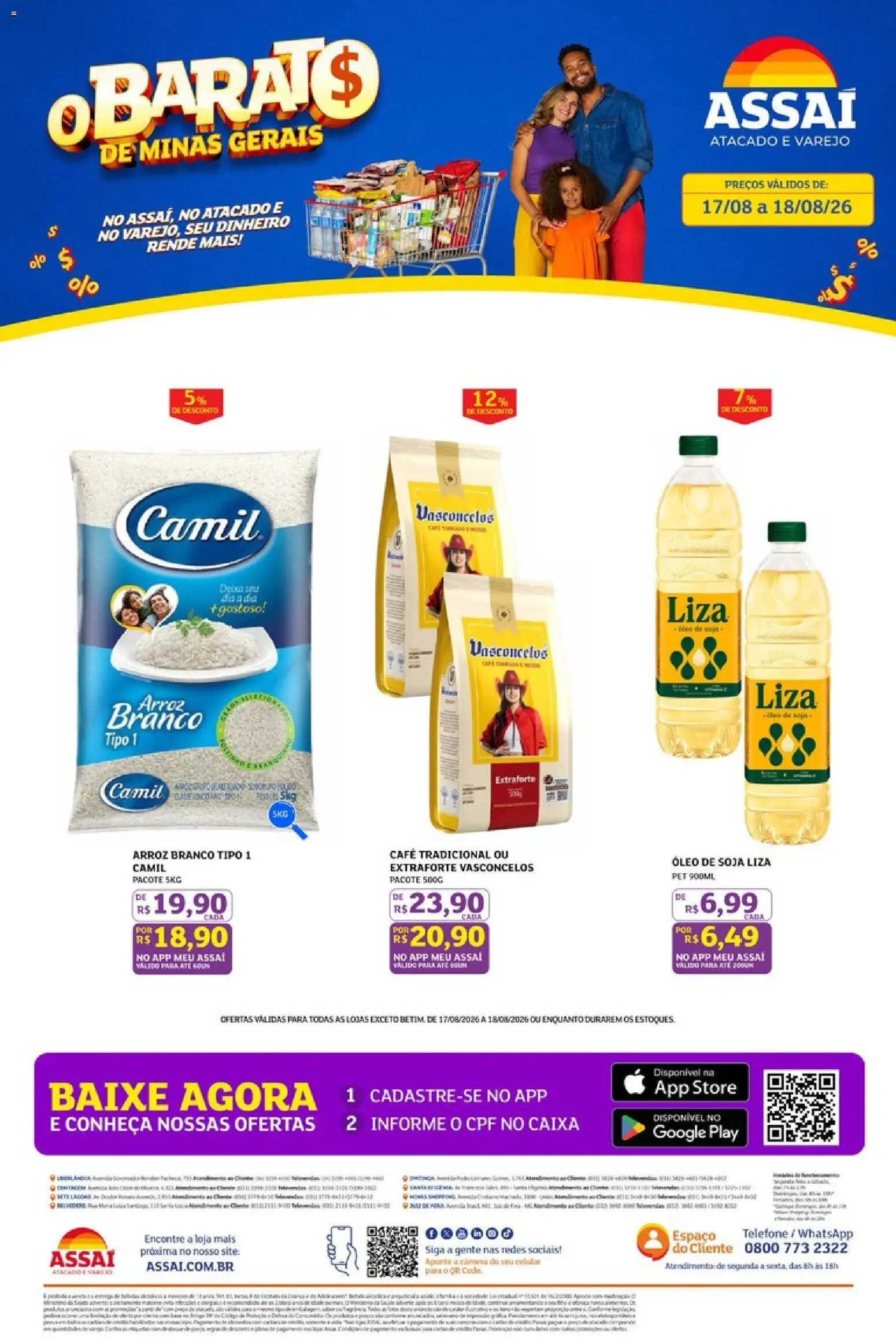 Assaí Atacadista Folheto - válido de 17/08/2026 | Página: 1 | Produtos: Caixa, Óleo, Telefone, Soja