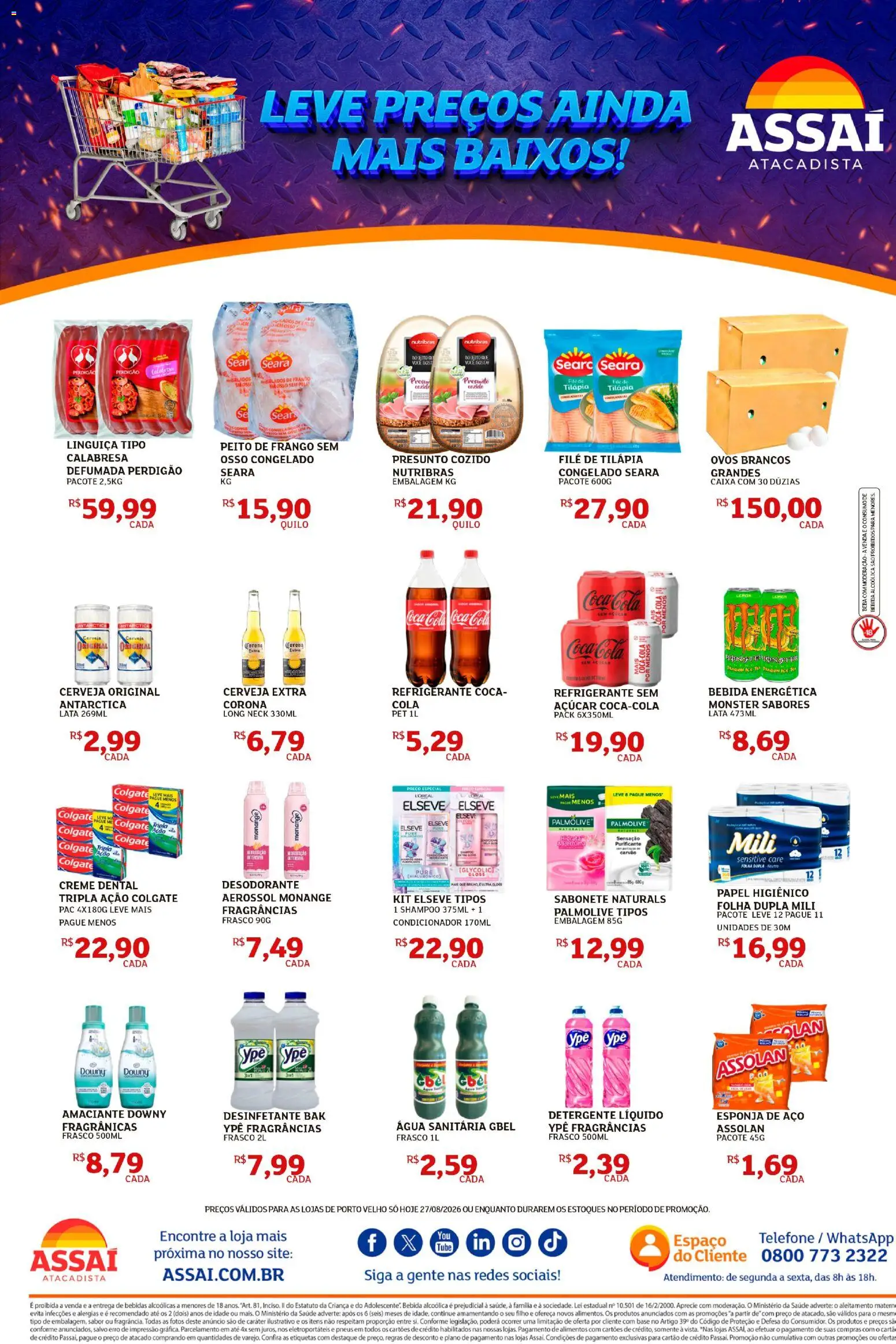 Assaí Atacadista Folheto - válido de 27/08/2026 | Página: 1 | Produtos: Bebida energética, Tilápia, Monster, Frango