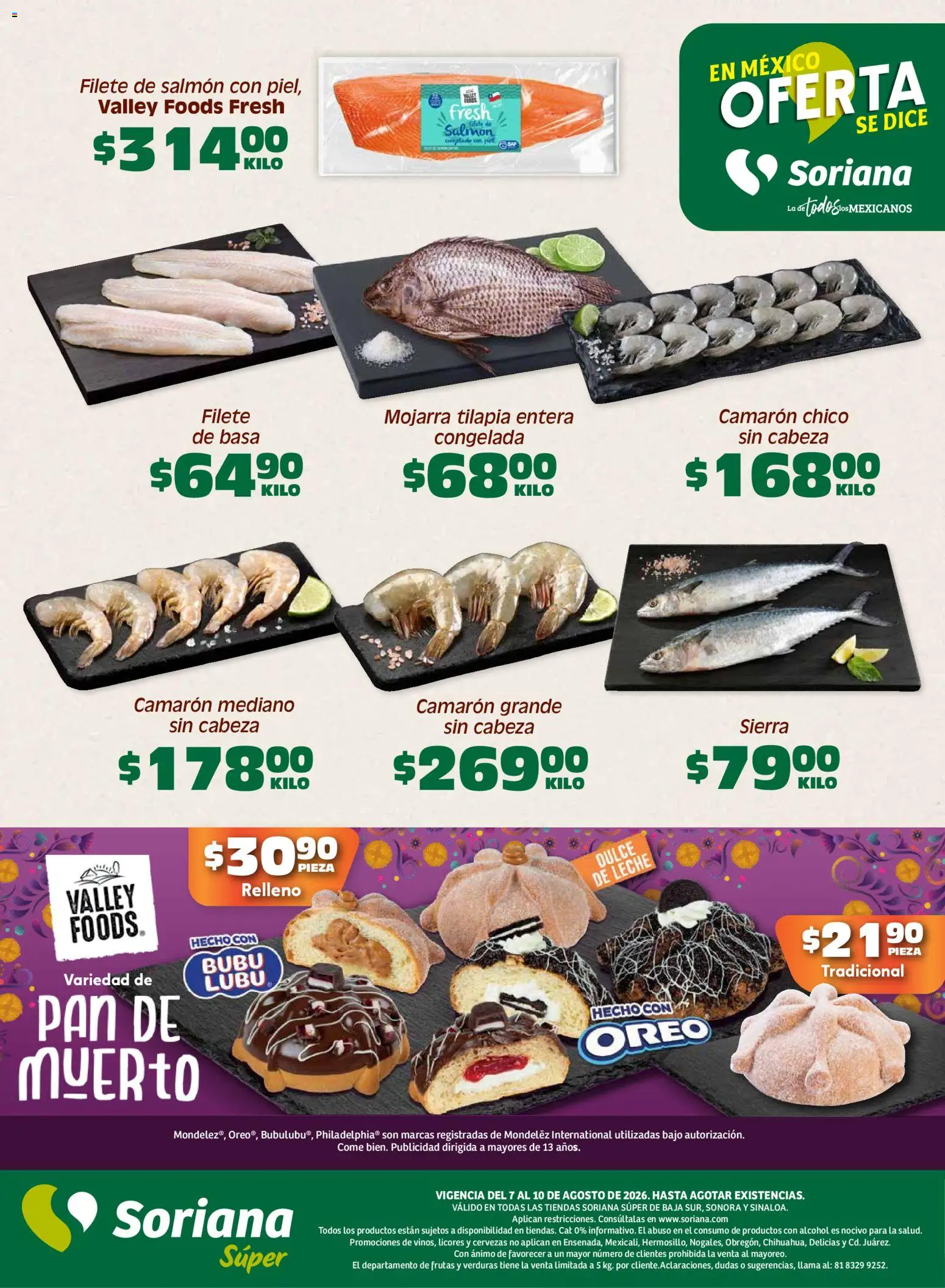 Nuevas ofertas de Soriana válidas en toda la República Mexicana desde el 07/08/2026. ¡Encuentra las mejores ofertas en Soriana Fin de Semana Súper: BCS, Son y Sin! | Página: 4 | Productos: Salmón, Leche, Pan, Dulce