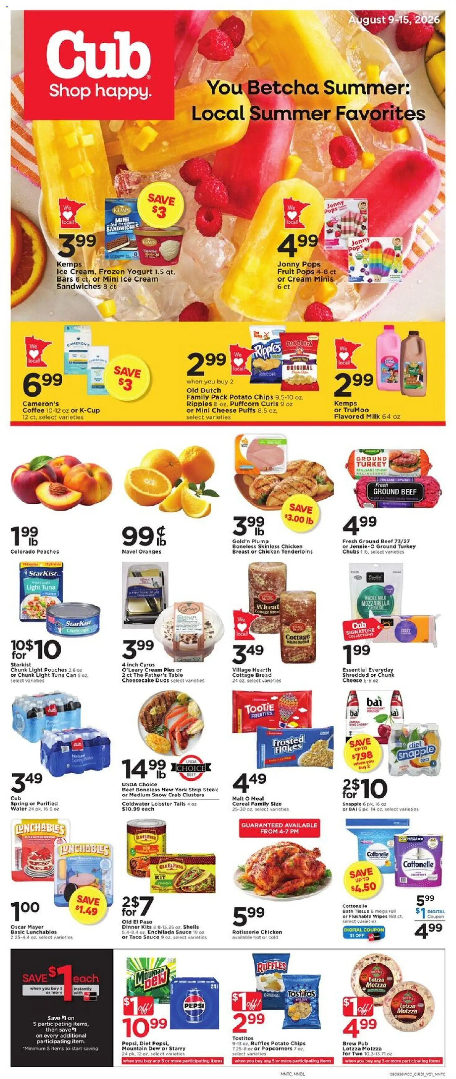 Cub Foods Weekly Ad - valid from 08/09/2026 | Page: 1 | Products: Peaches, Bath, Beef, Fruit