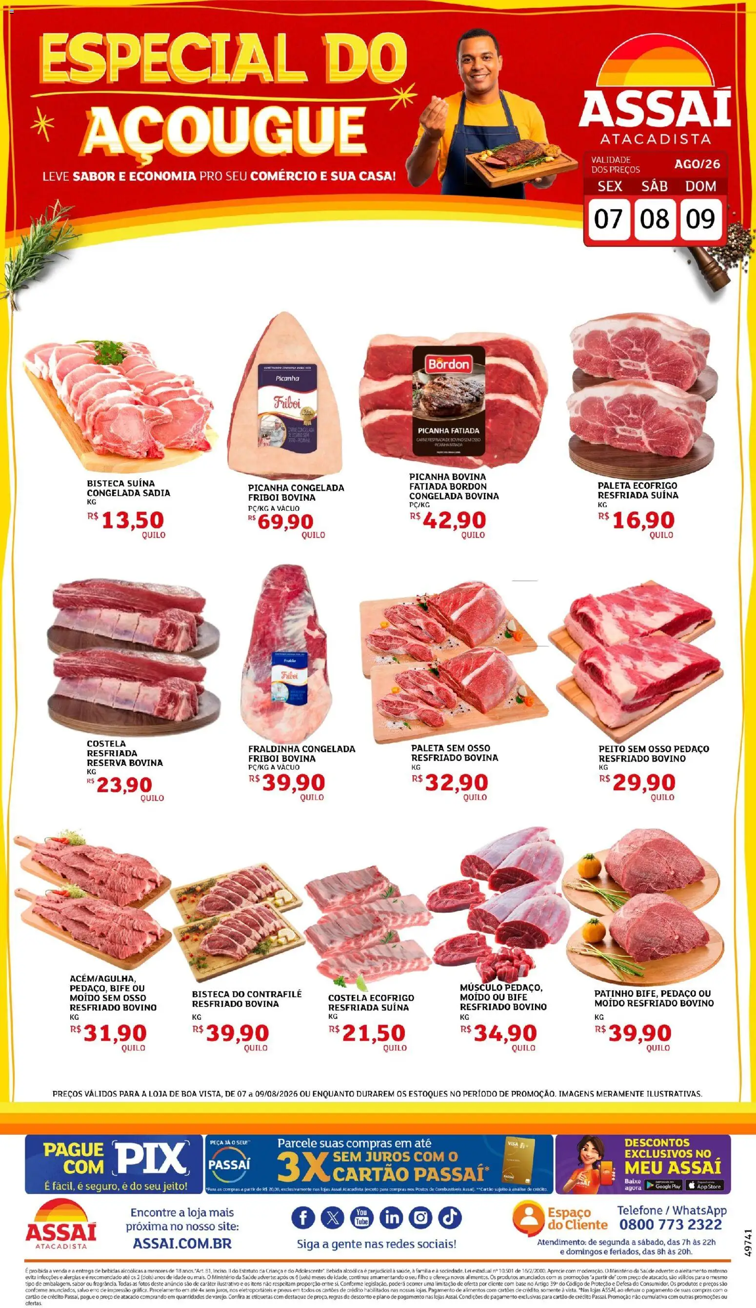 Assaí Atacadista Folheto - válido de 07/08/2026 | Página: 1 | Produtos: Picanha, Base, Carne, Bebida