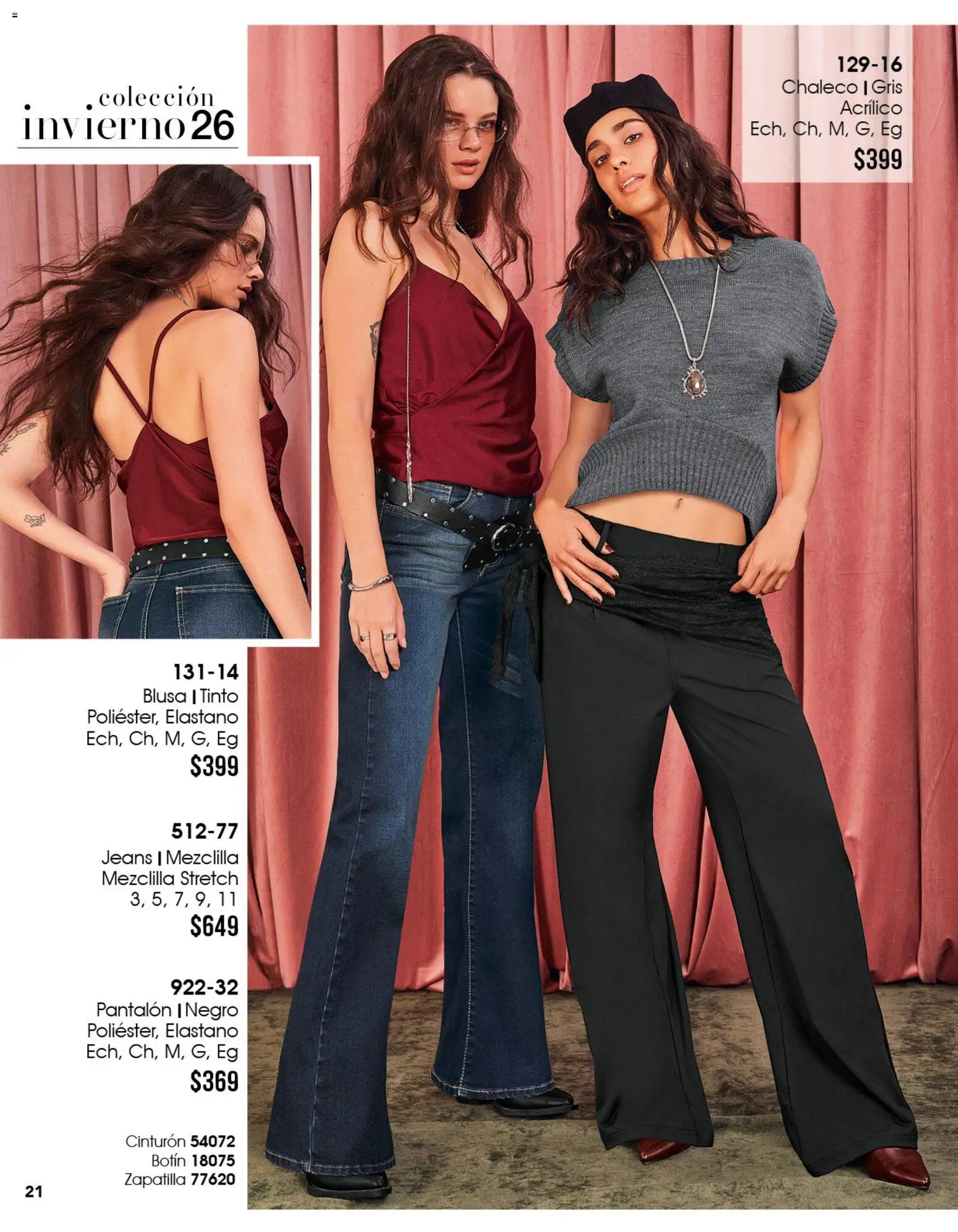 Nuevas ofertas de Cklass válidas en toda la República Mexicana desde el 11/09/2026. ¡Encuentra las mejores ofertas en Cklass catálogo Mooda Invierno! | Página: 22 | Productos: Blusa, Chaleco, Cinturón, Botín